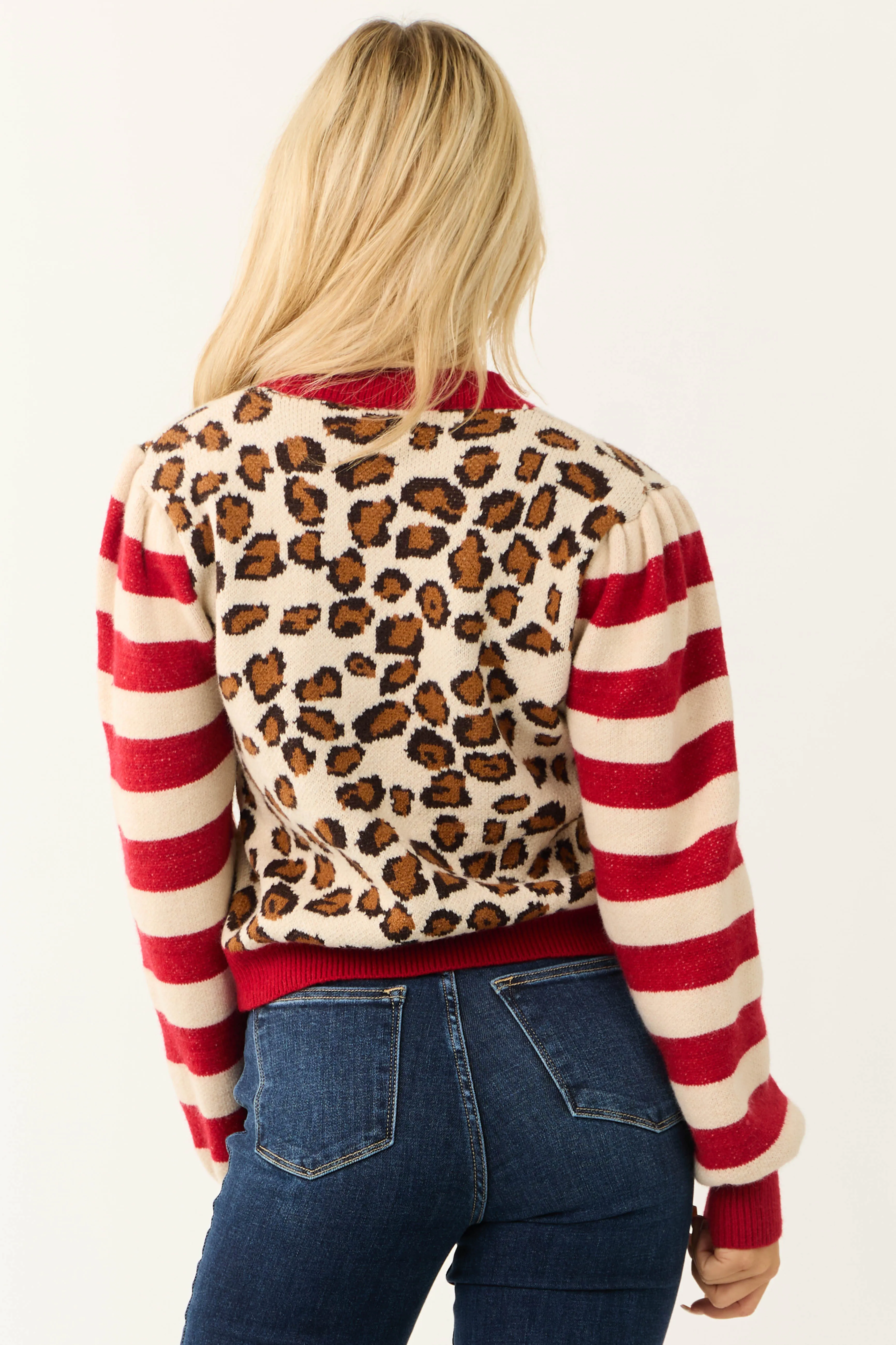 Champagne Cheetah and Striped Knit Sweater sold by Lime Lush product image thumbnail 5