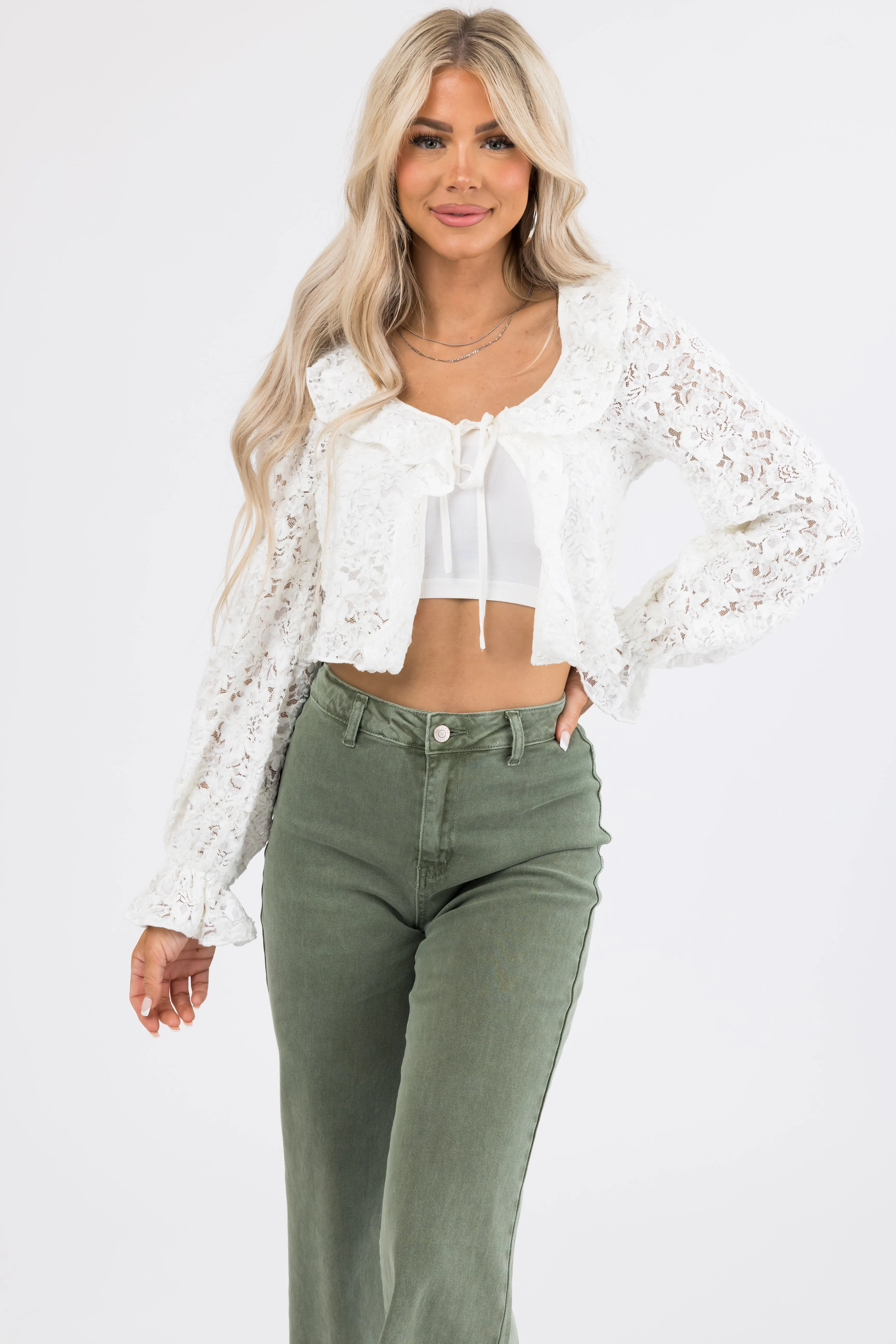 Ivory Lace Long Sleeve Ruffle Top sold by Lime Lush product image thumbnail 2