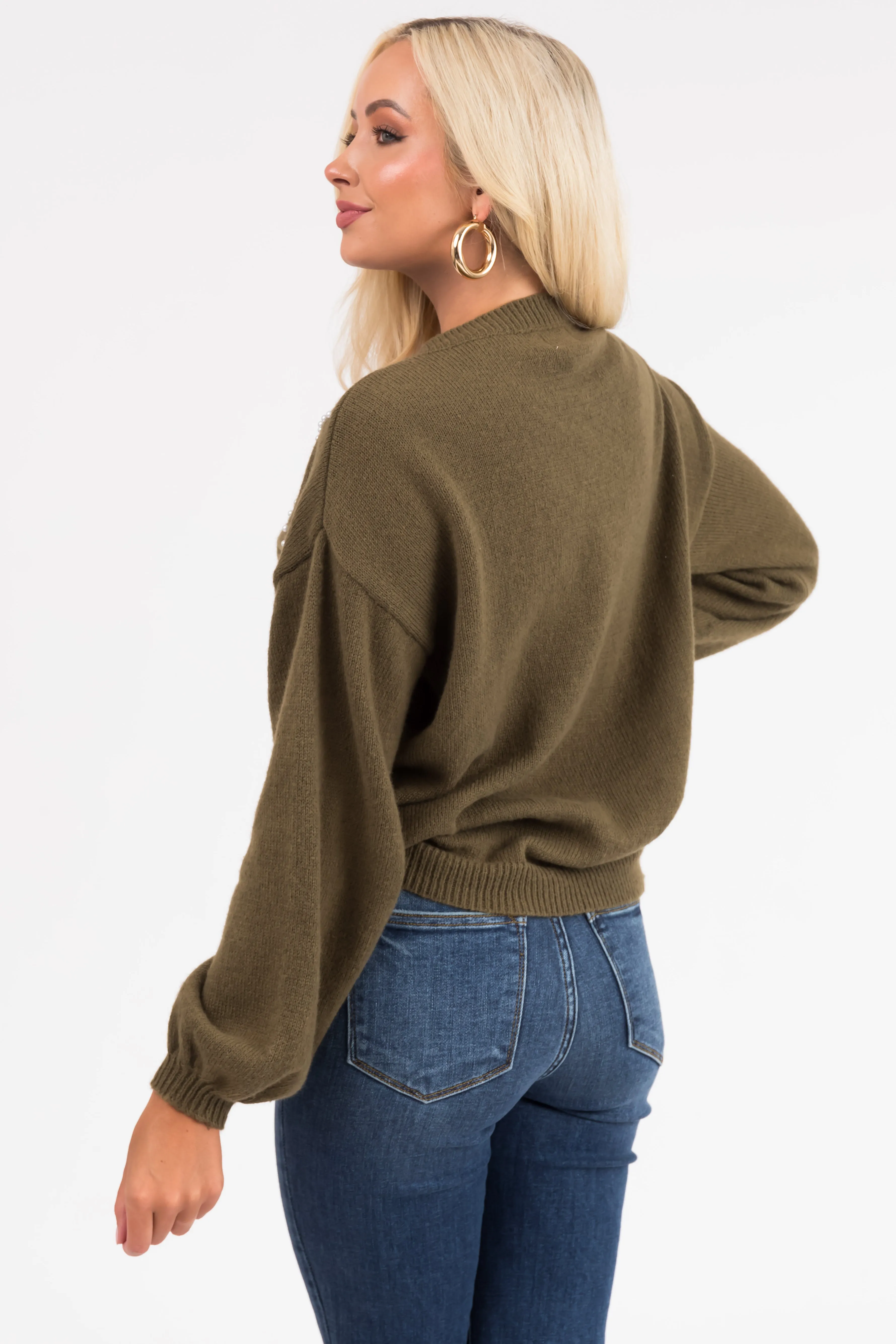 Ellie Olive Diamond Pattern Pearl Beaded Sweater sold by Lime Lush product image thumbnail 5