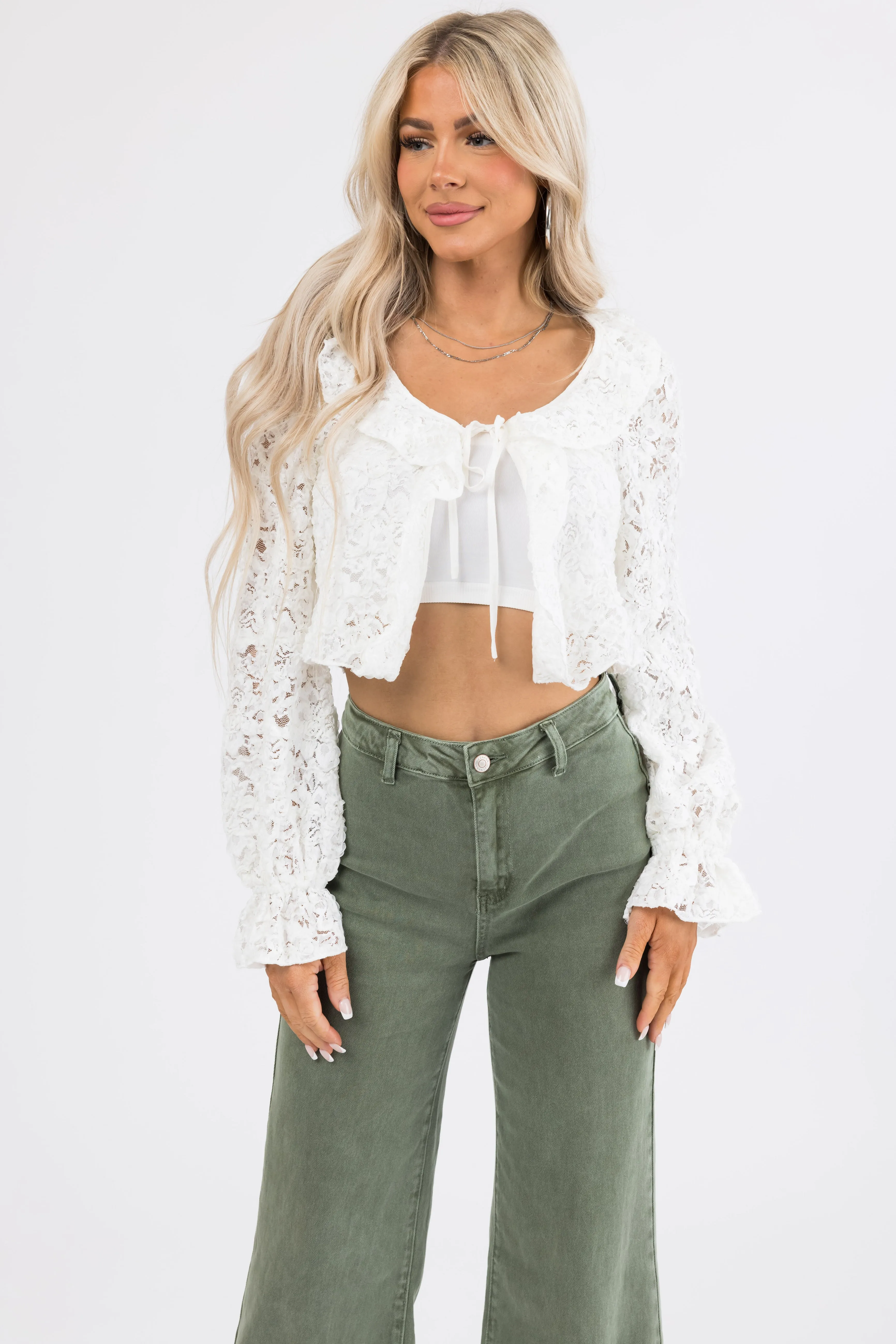 Ivory Lace Long Sleeve Ruffle Top sold by Lime Lush product image thumbnail 3