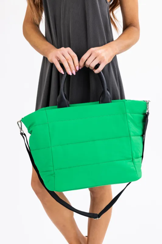Neon Jade Faux Leather Handled Nylon Tote Bag sold by Lime Lush