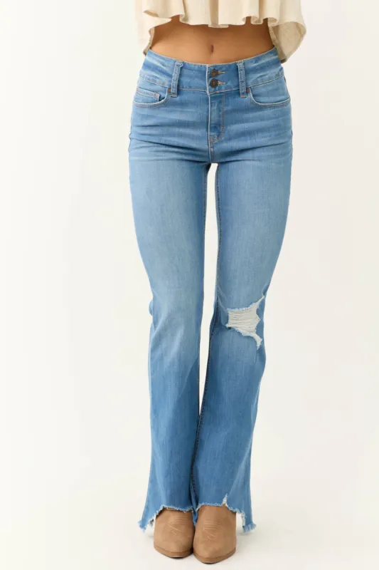 Rewash Light Wash High Rise Distress Knee Torn Hem Jeans sold by Lime Lush