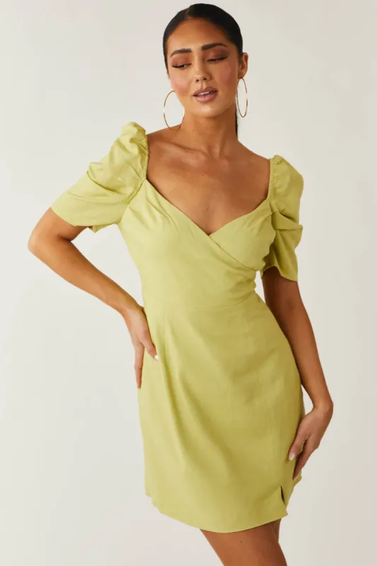 Key Lime Puff Sleeve Surplice Mini Dress sold by Lime Lush