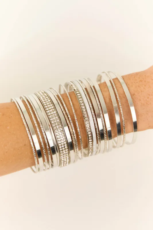 Silver Assorted Metallic Bangle Bracelet Set sold by Lime Lush