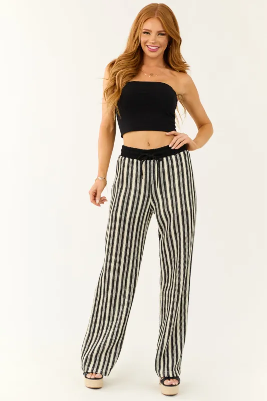 Black and Cream Striped Knit Wide Leg Pants sold by Lime Lush