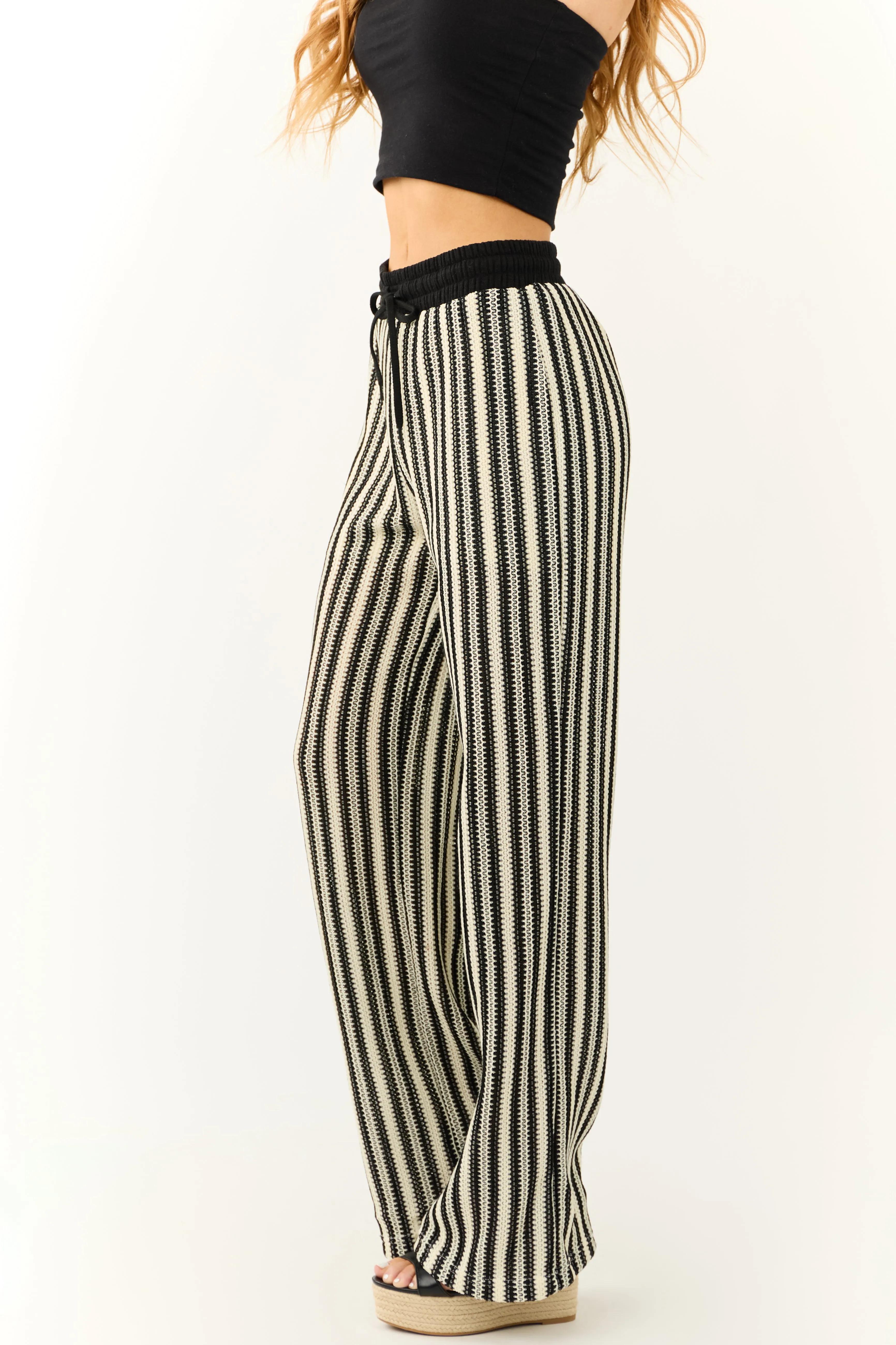 Black and Cream Striped Knit Wide Leg Pants sold by Lime Lush product image thumbnail 3