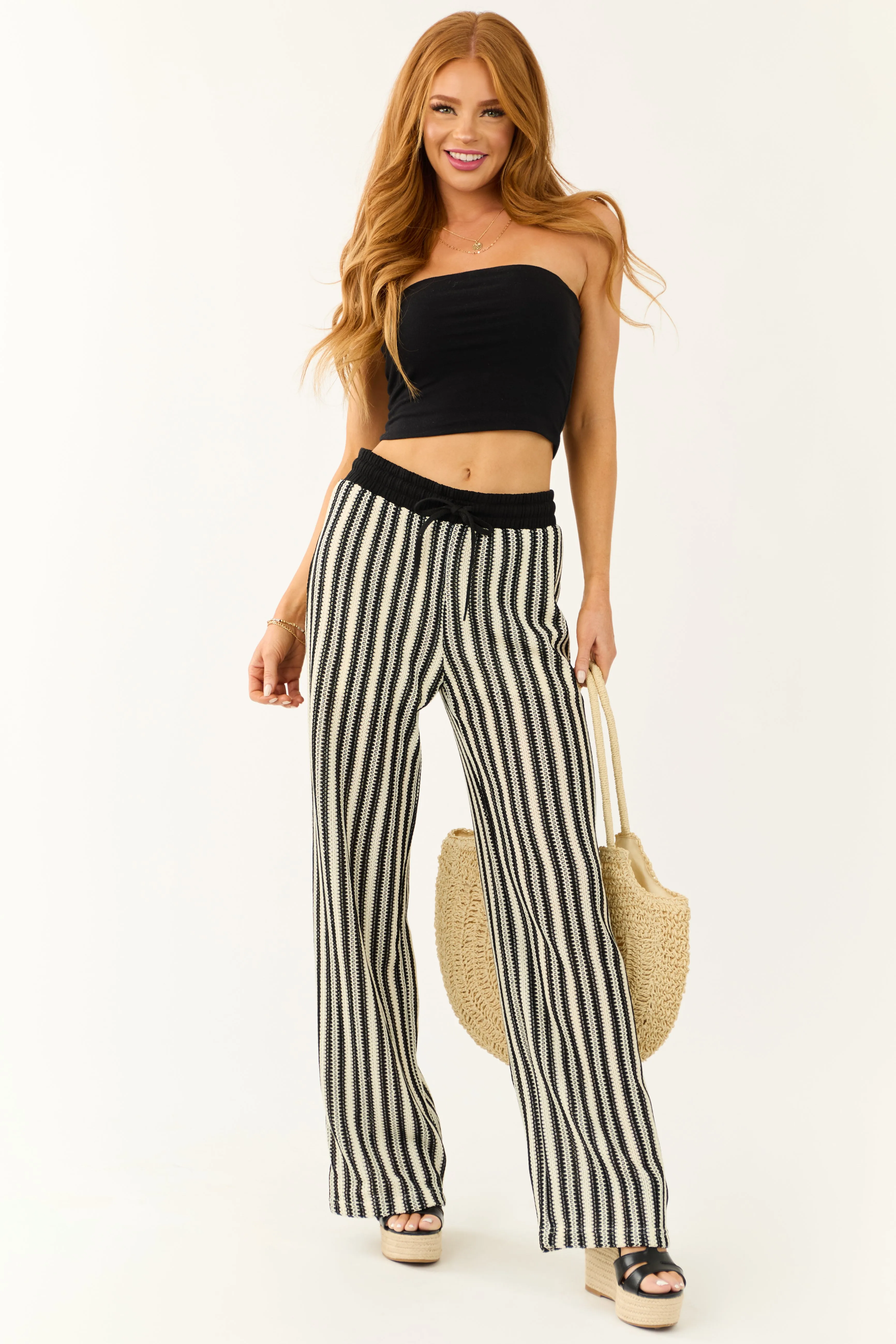 Black and Cream Striped Knit Wide Leg Pants sold by Lime Lush product image thumbnail 5