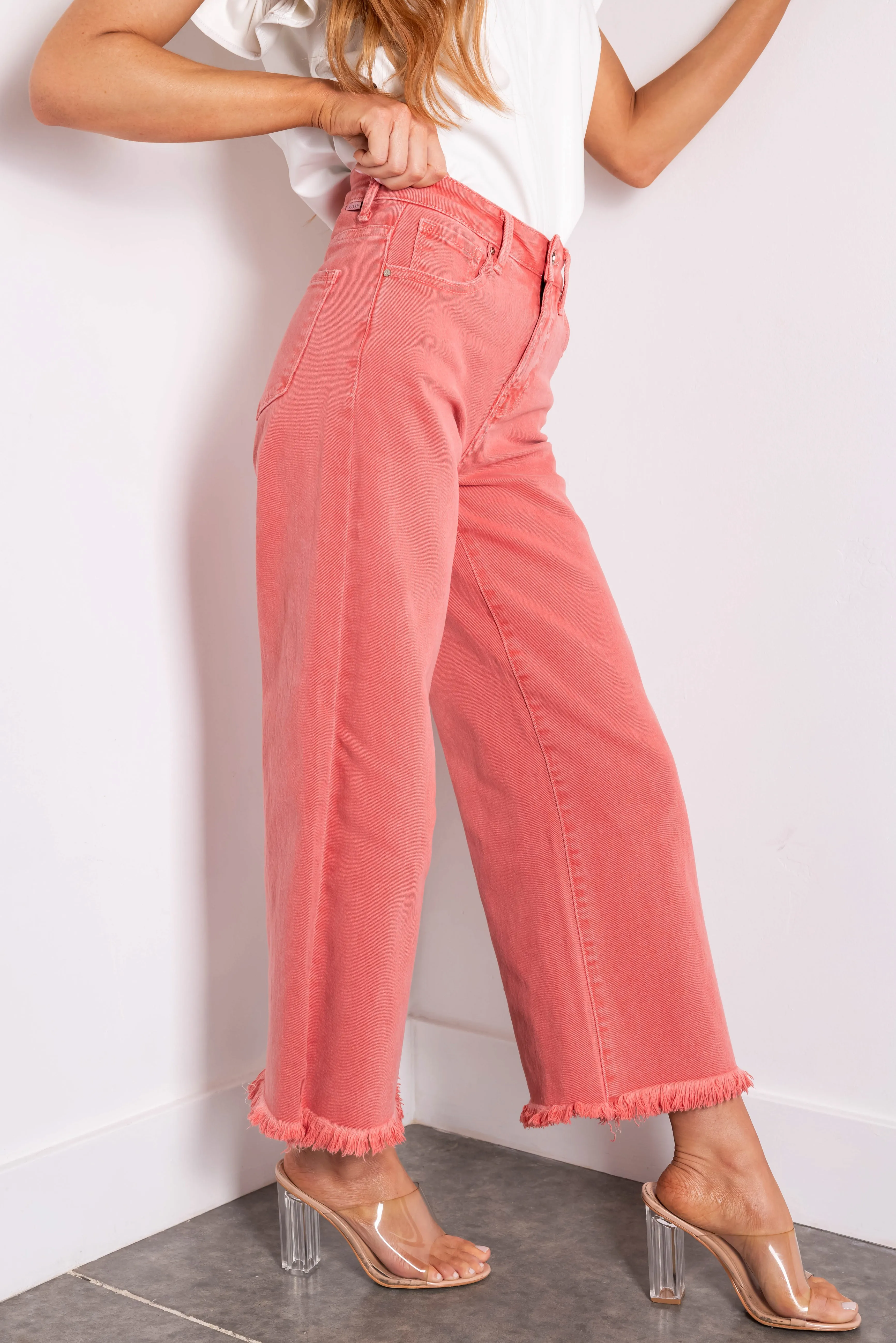 Risen Watermelon Tummy Control Cropped Wide Jeans sold by Lime Lush product image thumbnail 3