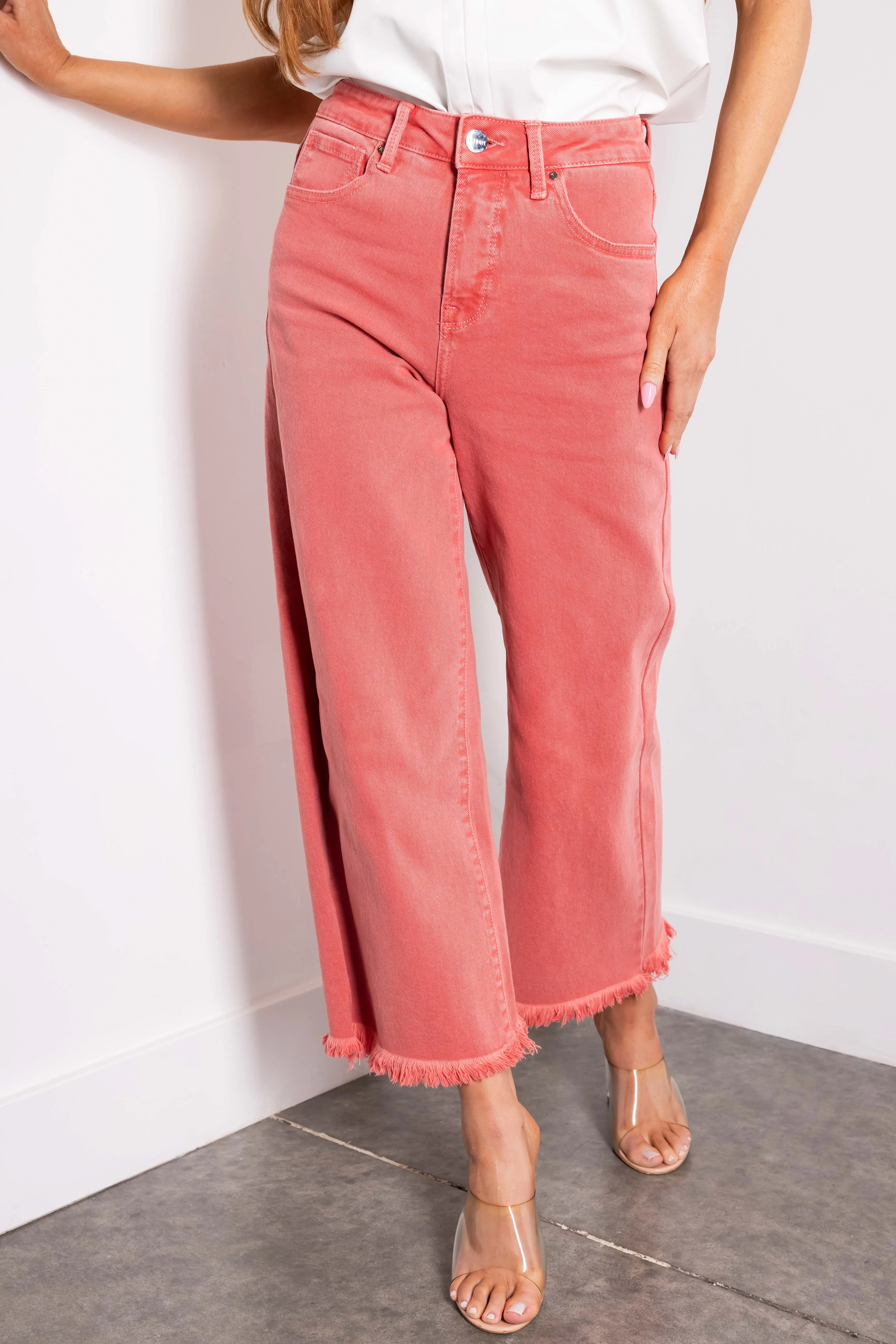 Risen Watermelon Tummy Control Cropped Wide Jeans sold by Lime Lush product image thumbnail 2