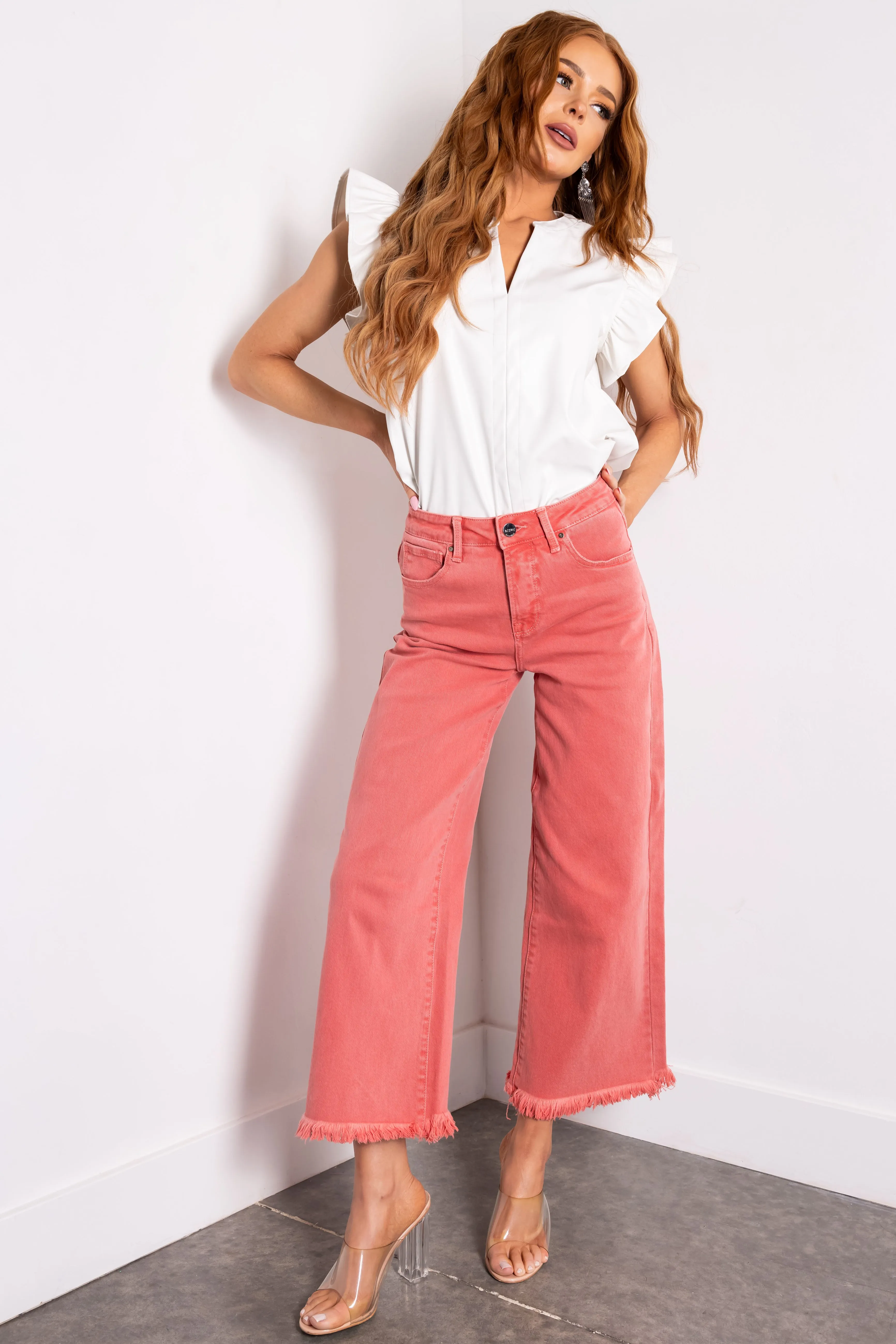 Risen Watermelon Tummy Control Cropped Wide Jeans sold by Lime Lush product image thumbnail 5