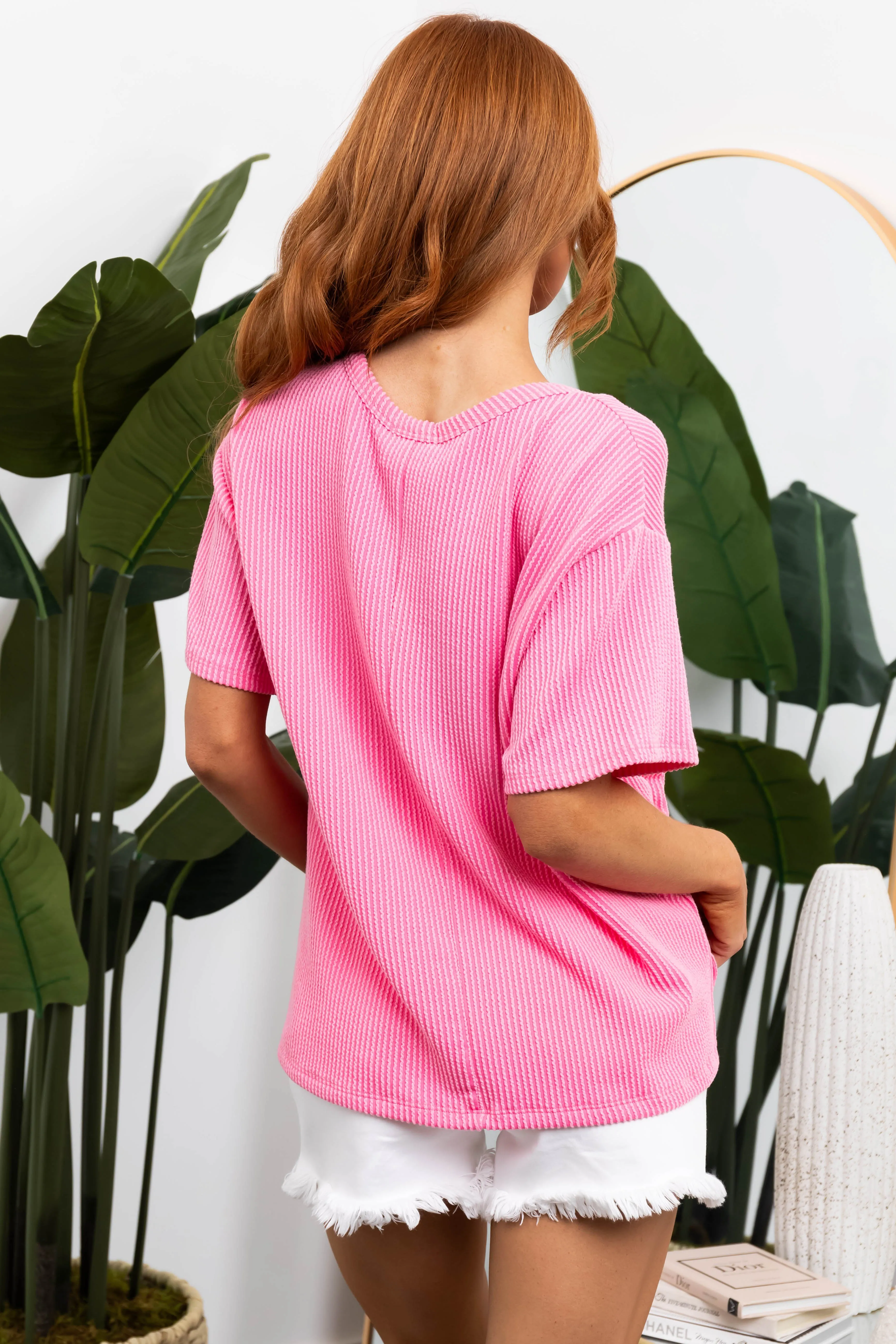Bubblegum Chest Pocket Wavy Ribbed Knit Top sold by Lime Lush product image thumbnail 5