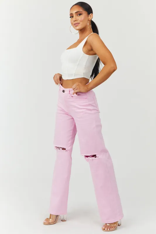 Denim Zone Harper Bubblegum Wide Leg Jeans sold by Lime Lush