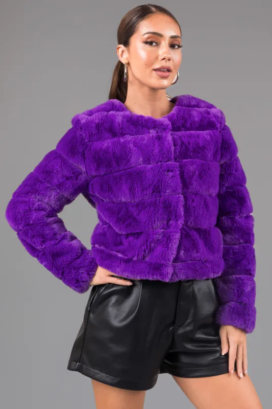 Violet Faux Fur Quilted Button Up Jacket sold by Lime Lush