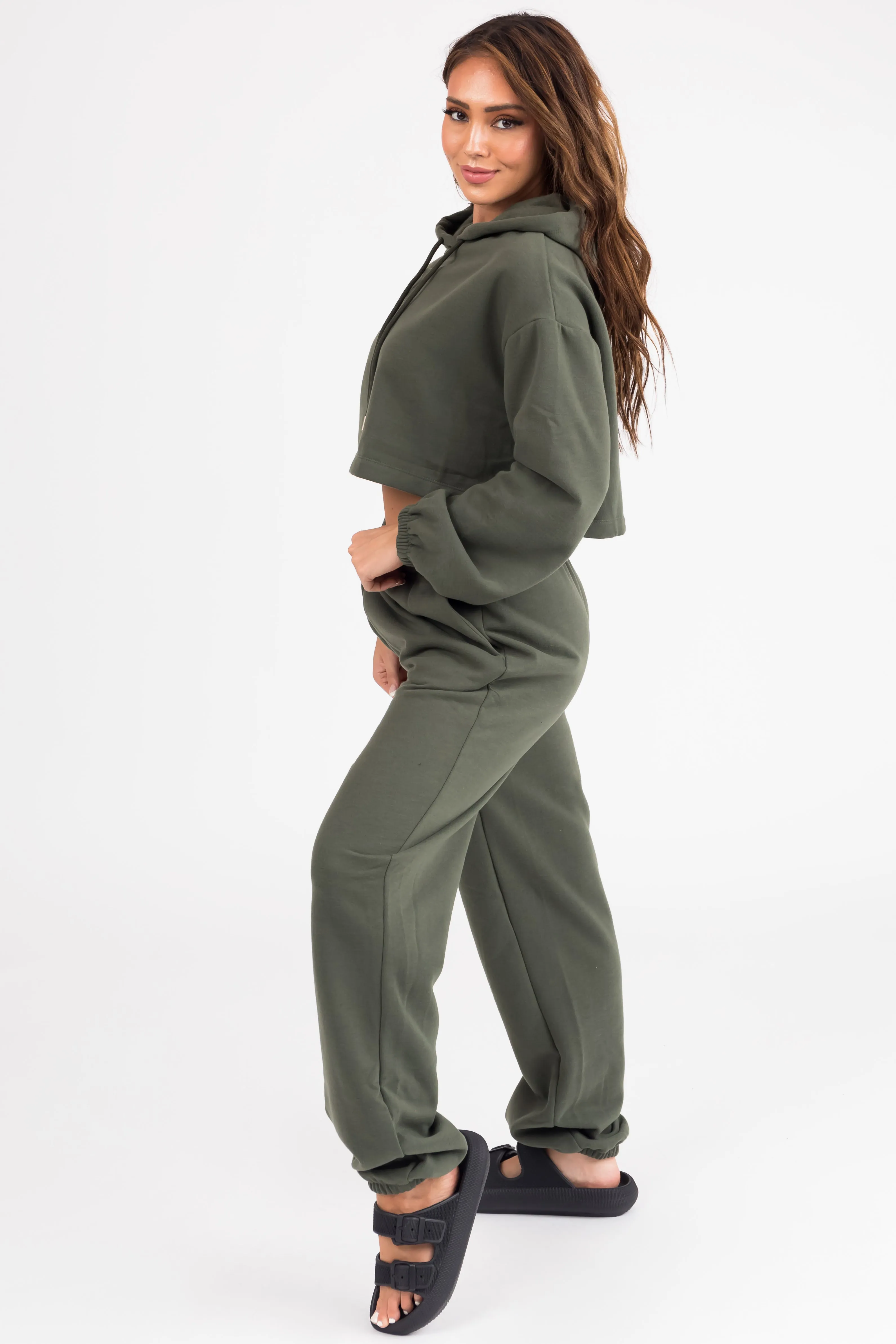 Olive Long Sleeve Crop Top and Jogger Set sold by Lime Lush product image thumbnail 5