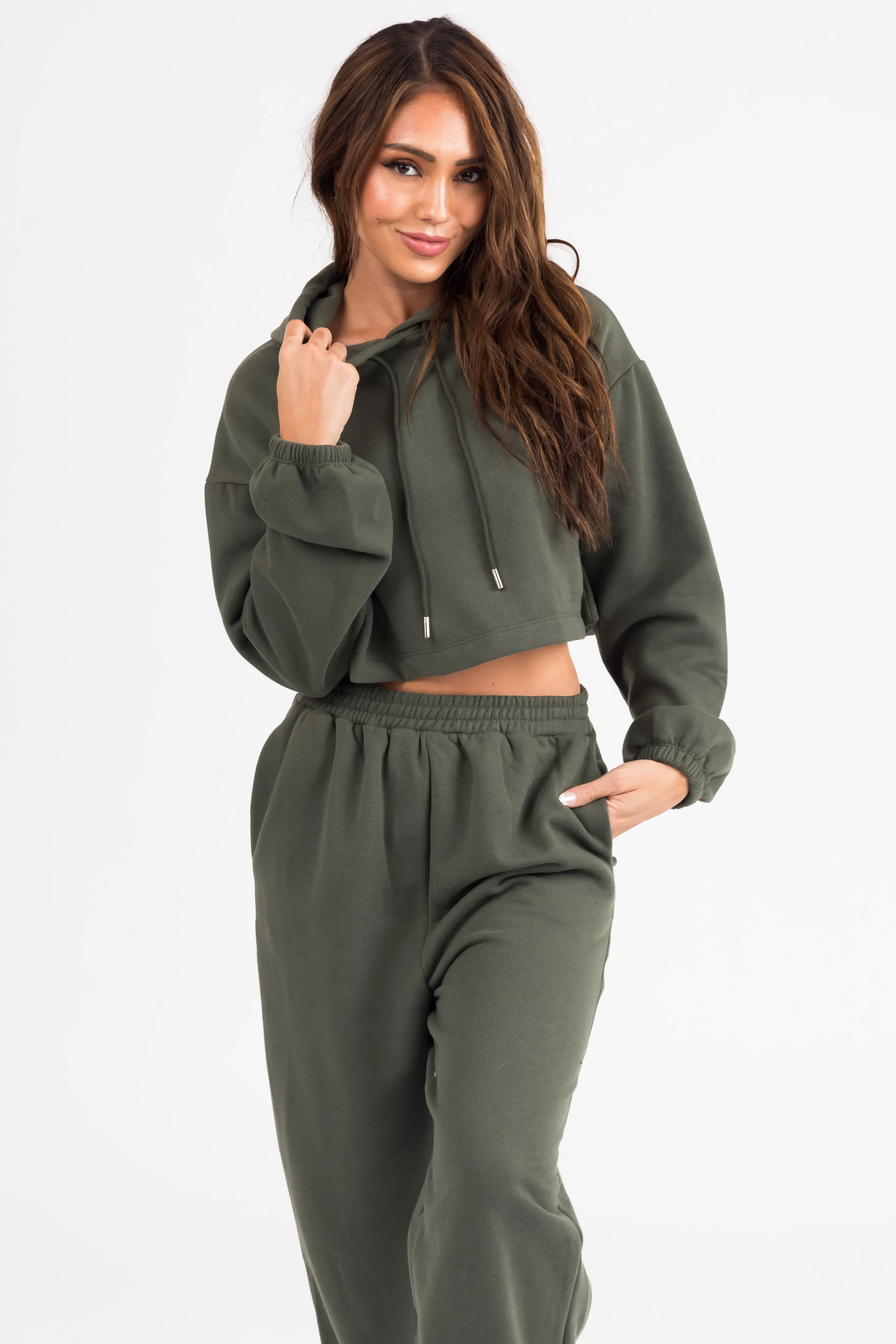 Olive Long Sleeve Crop Top and Jogger Set sold by Lime Lush product image thumbnail 2