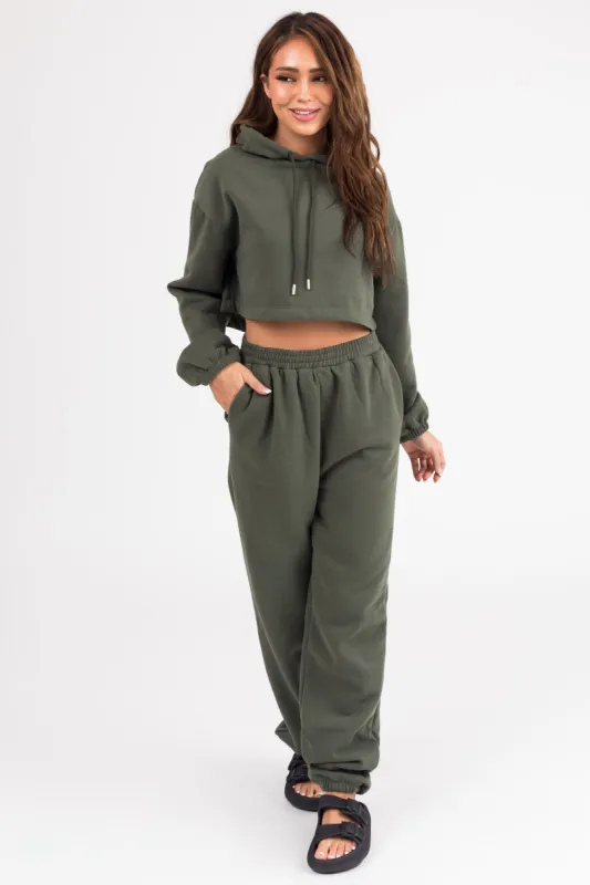 Olive Long Sleeve Crop Top and Jogger Set sold by Lime Lush