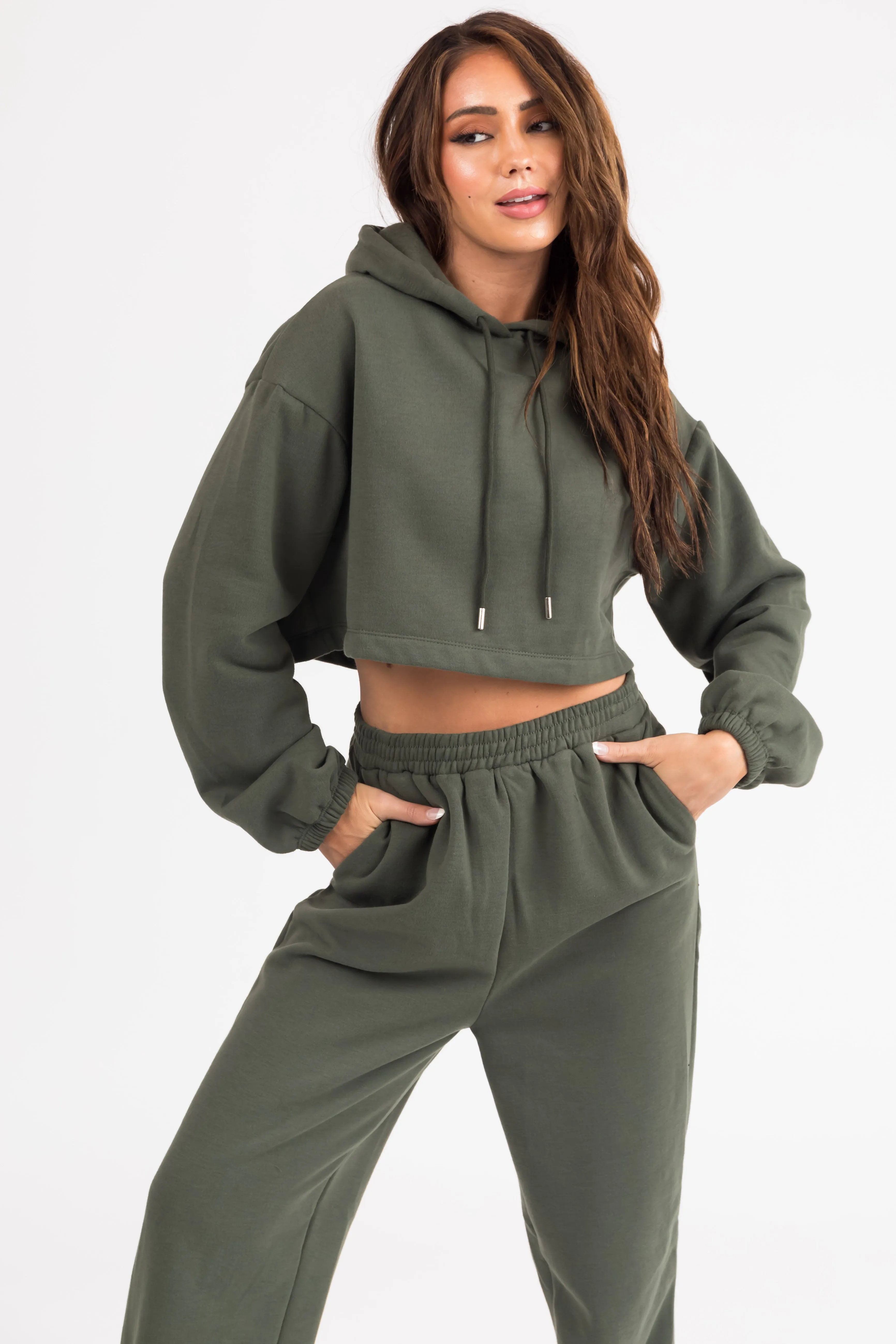 Olive Long Sleeve Crop Top and Jogger Set sold by Lime Lush product image thumbnail 3