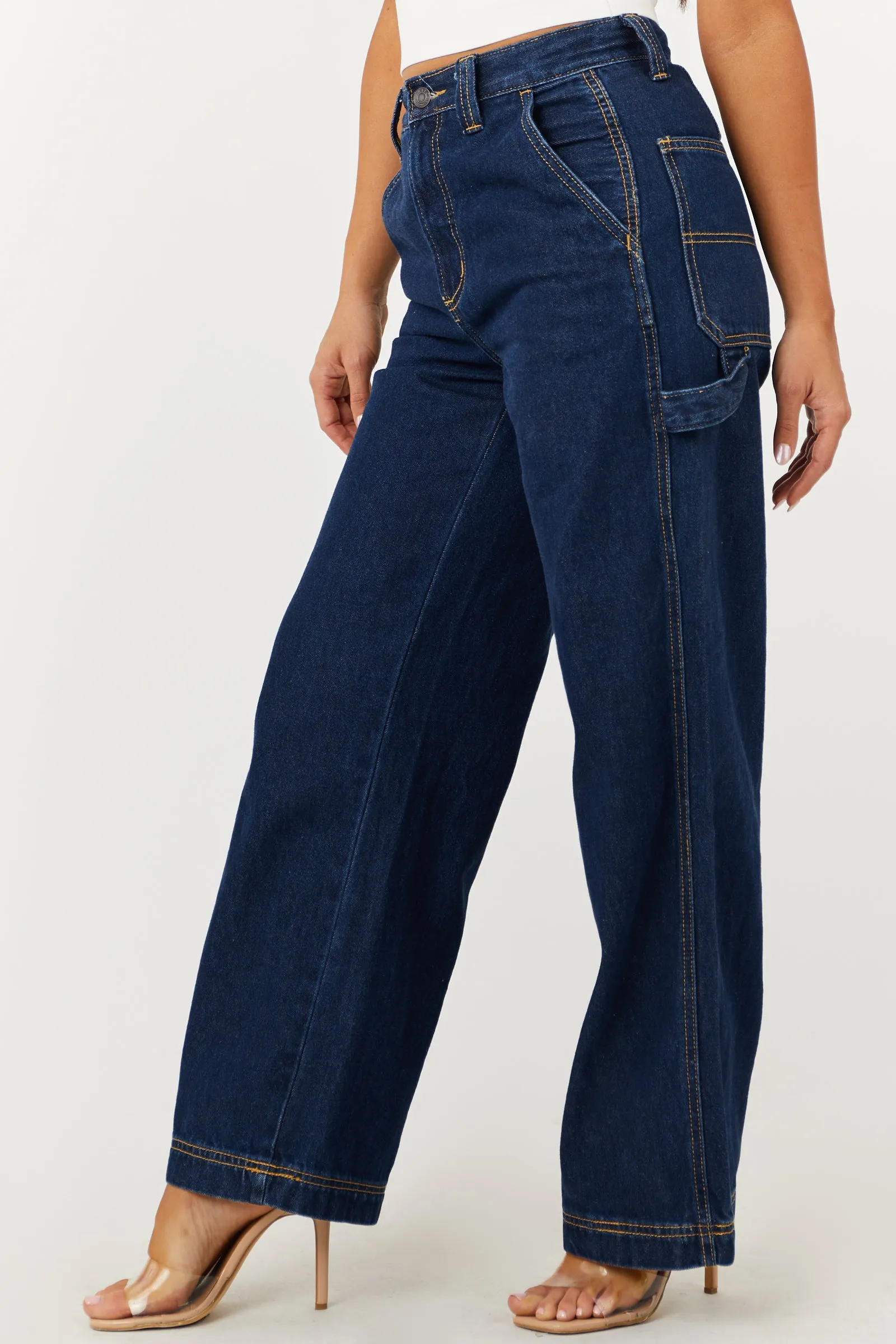 Cello Dark Wash High Rise Wide Leg Carpenter Jeans sold by Lime Lush product image thumbnail 3