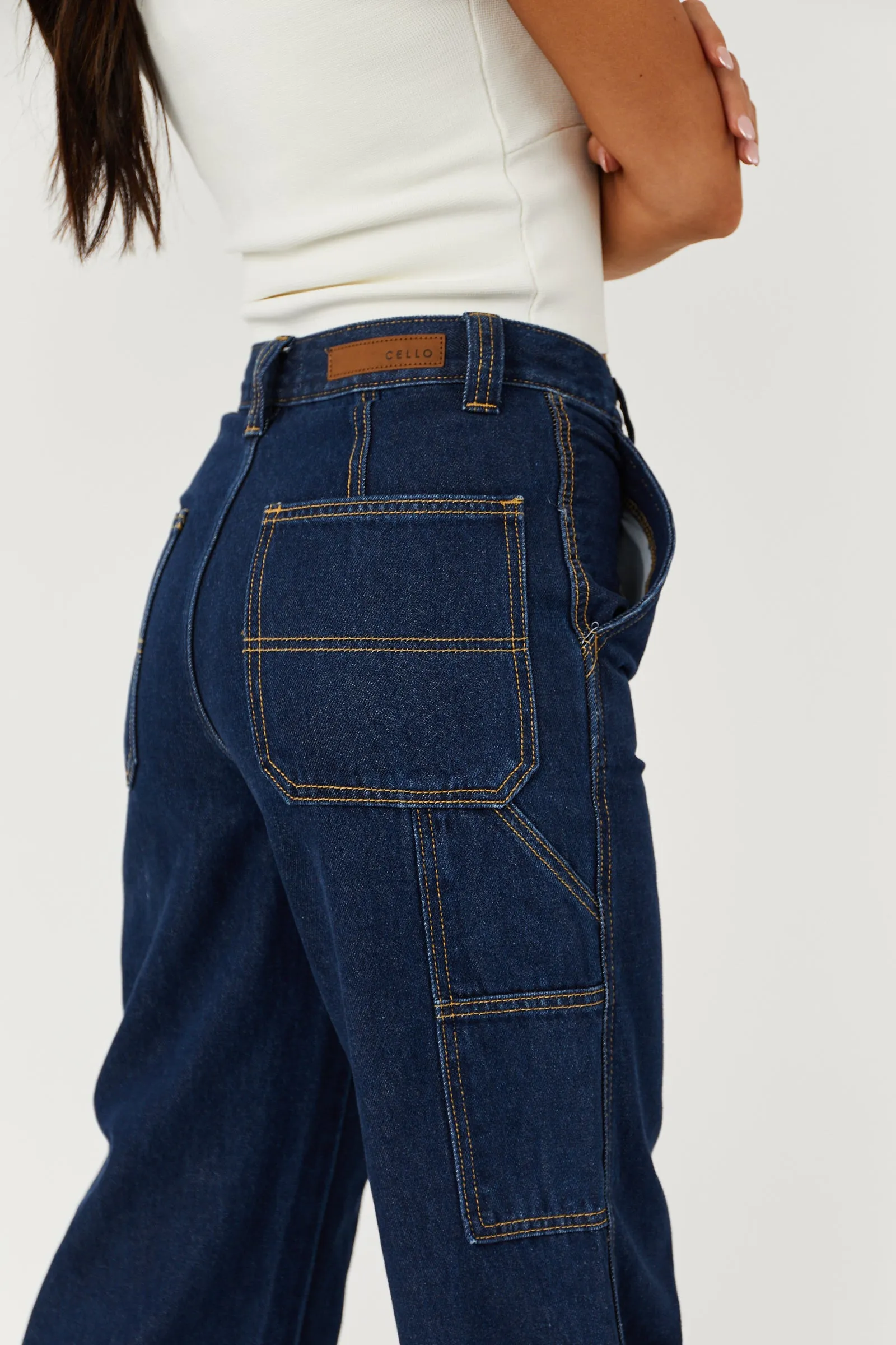 Cello Dark Wash High Rise Wide Leg Carpenter Jeans sold by Lime Lush product image thumbnail 4