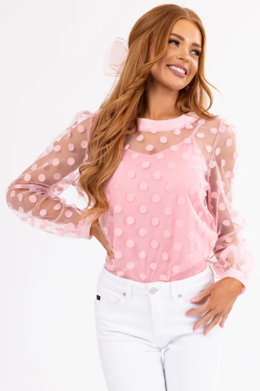 Cherry Blossom Mesh Polka Dot Top sold by Lime Lush