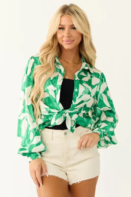 Flying Tomato Jade Leaf Print Satin Shirt sold by Lime Lush