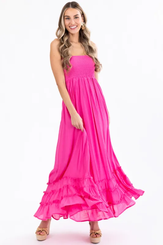 Bubblegum Ruffle Bottom Sleeveless Maxi Dress sold by Lime Lush