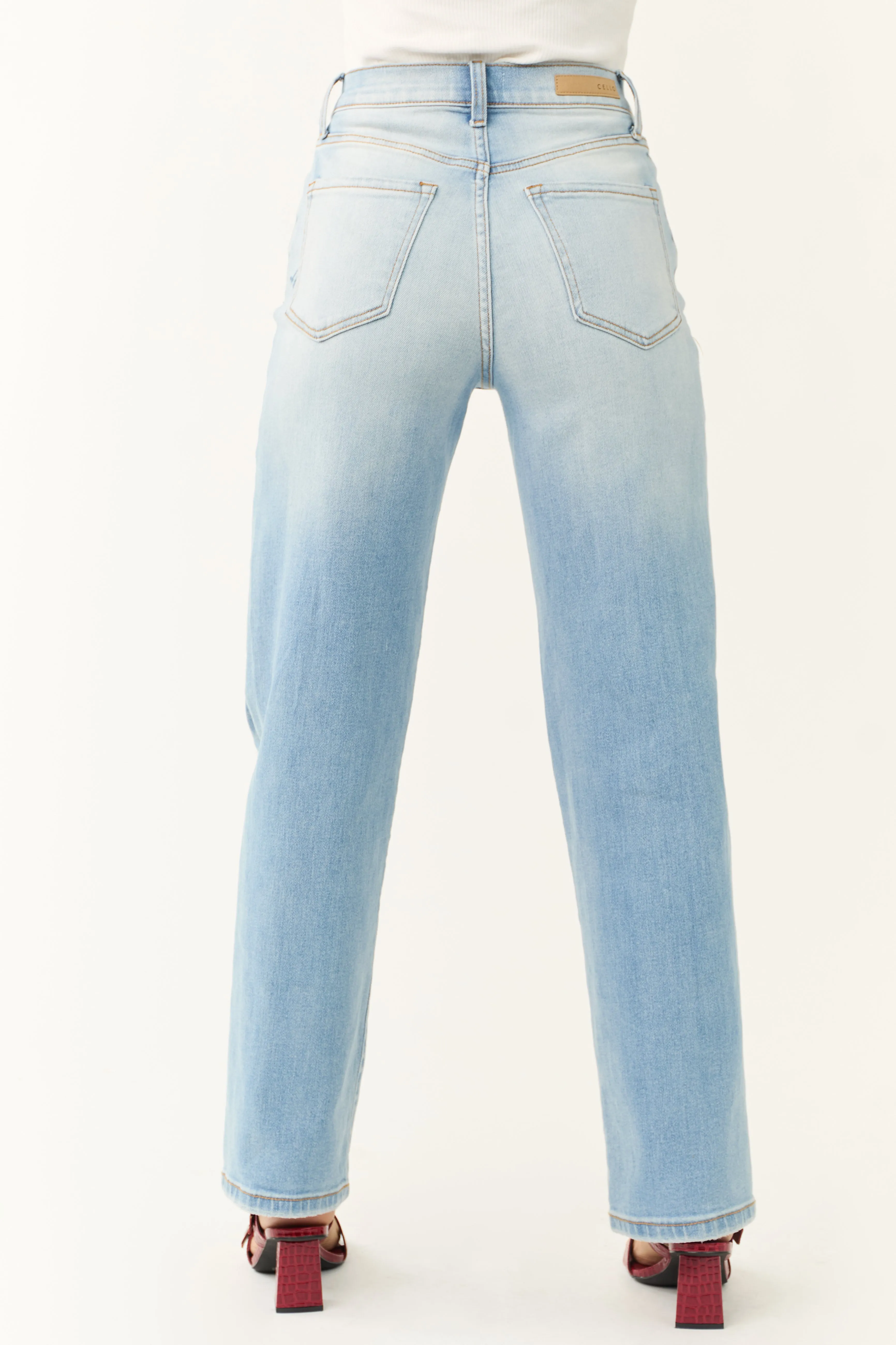 Cello Light Wash Wide Leg Distressed Jeans sold by Lime Lush product image thumbnail 4