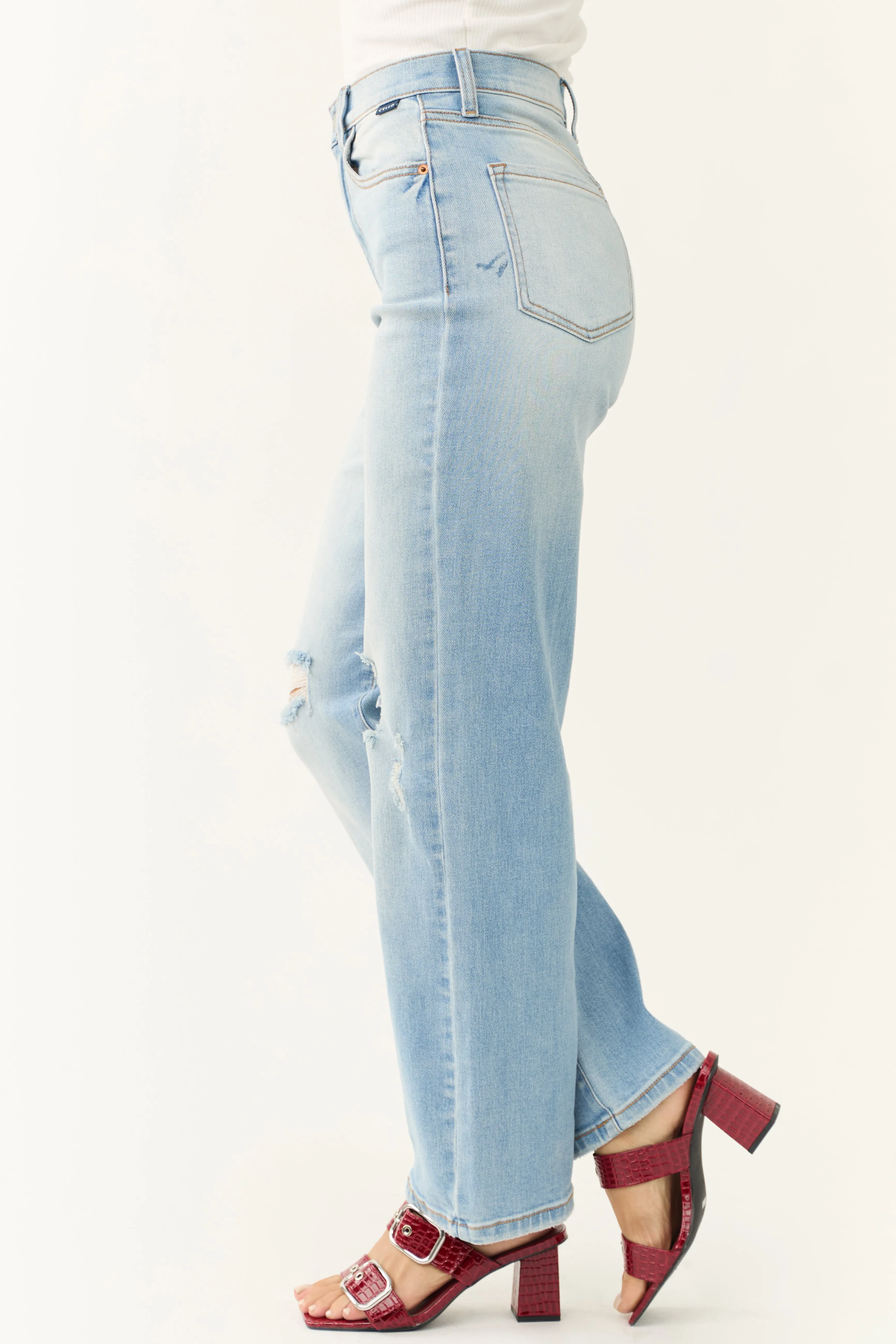 Cello Light Wash Wide Leg Distressed Jeans sold by Lime Lush product image thumbnail 3