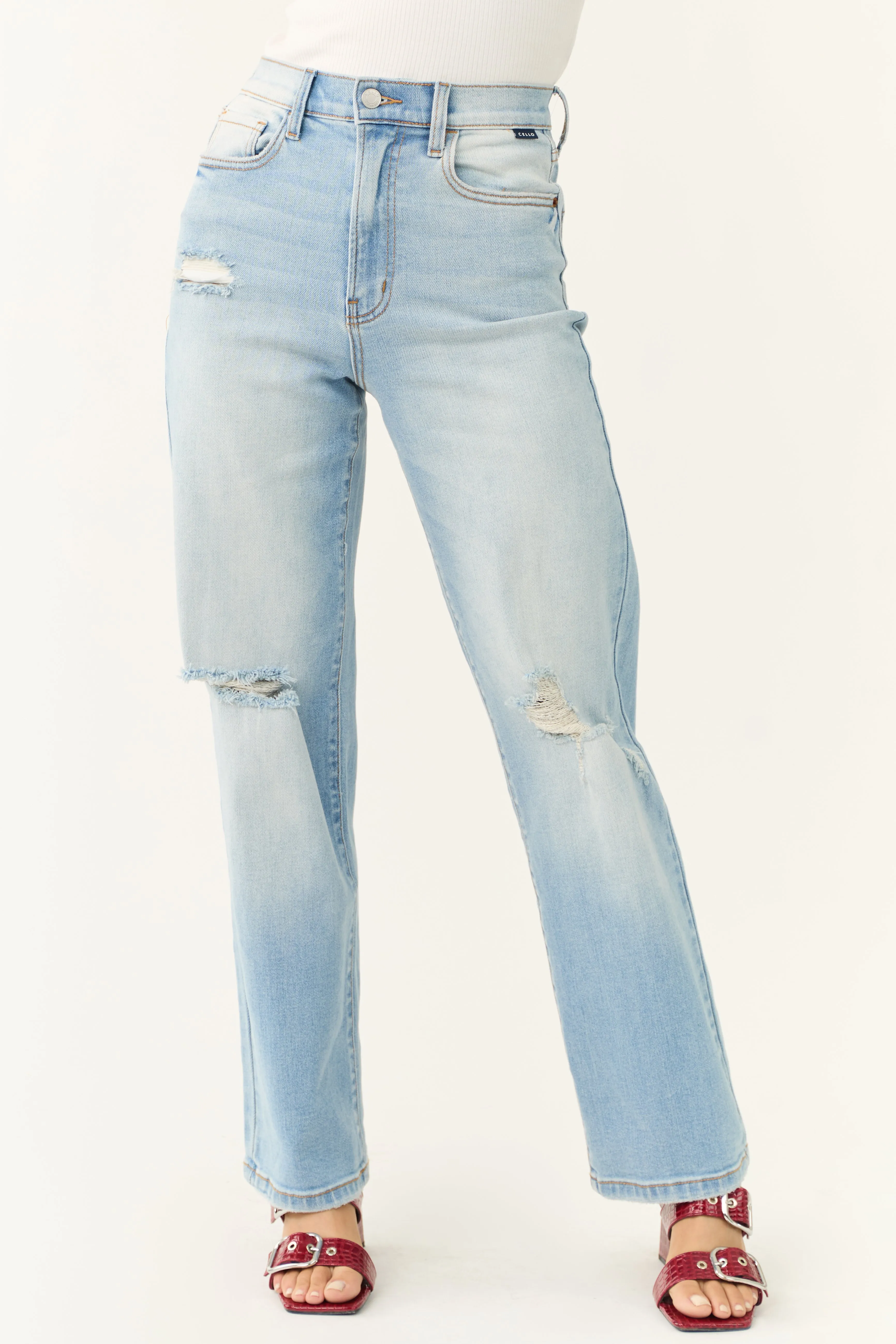 Cello Light Wash Wide Leg Distressed Jeans sold by Lime Lush