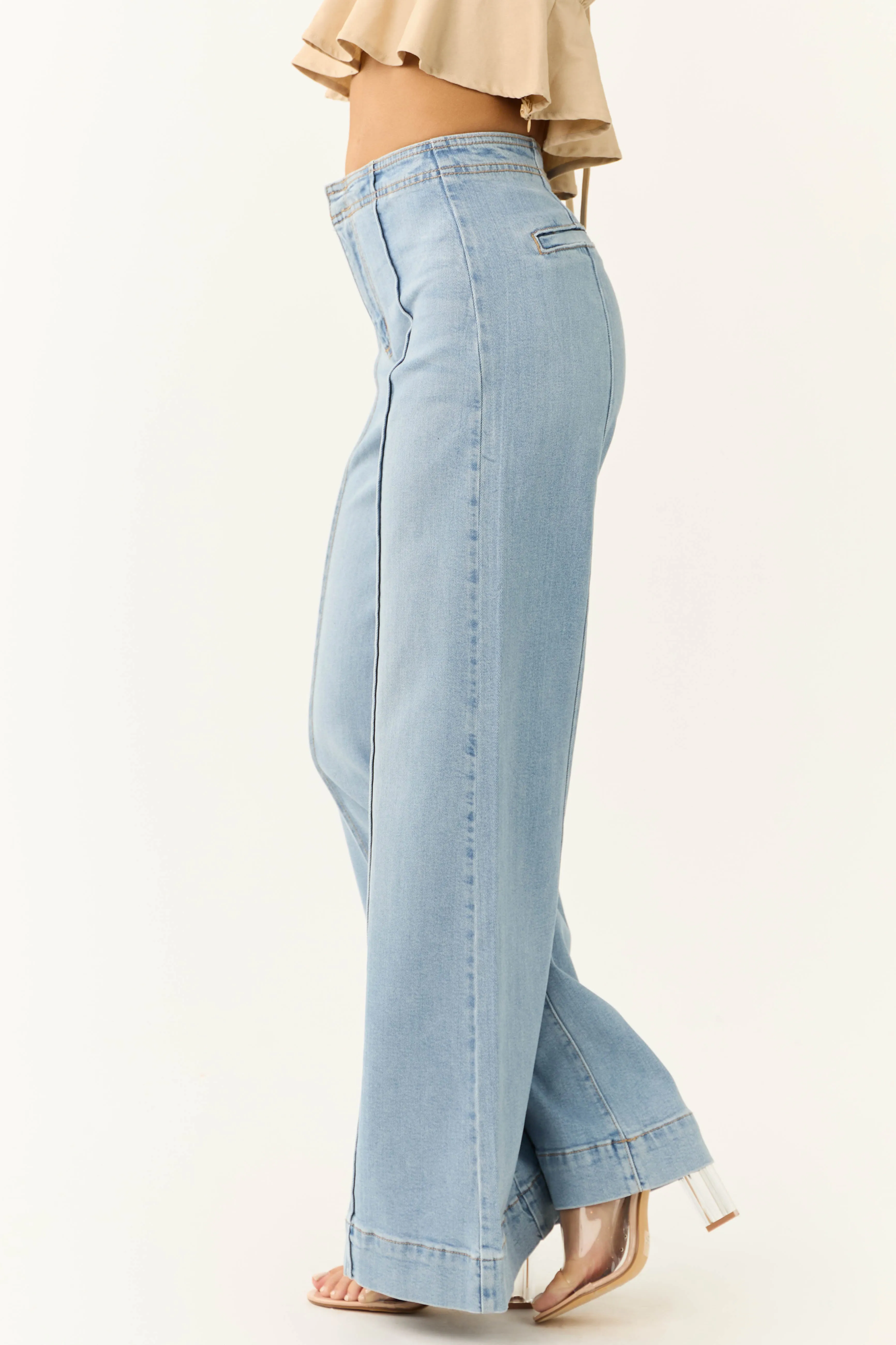 KanCan Light Wash Wide Leg Faux Pocket Jeans sold by Lime Lush product image thumbnail 3
