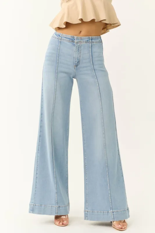 KanCan Light Wash Wide Leg Faux Pocket Jeans sold by Lime Lush