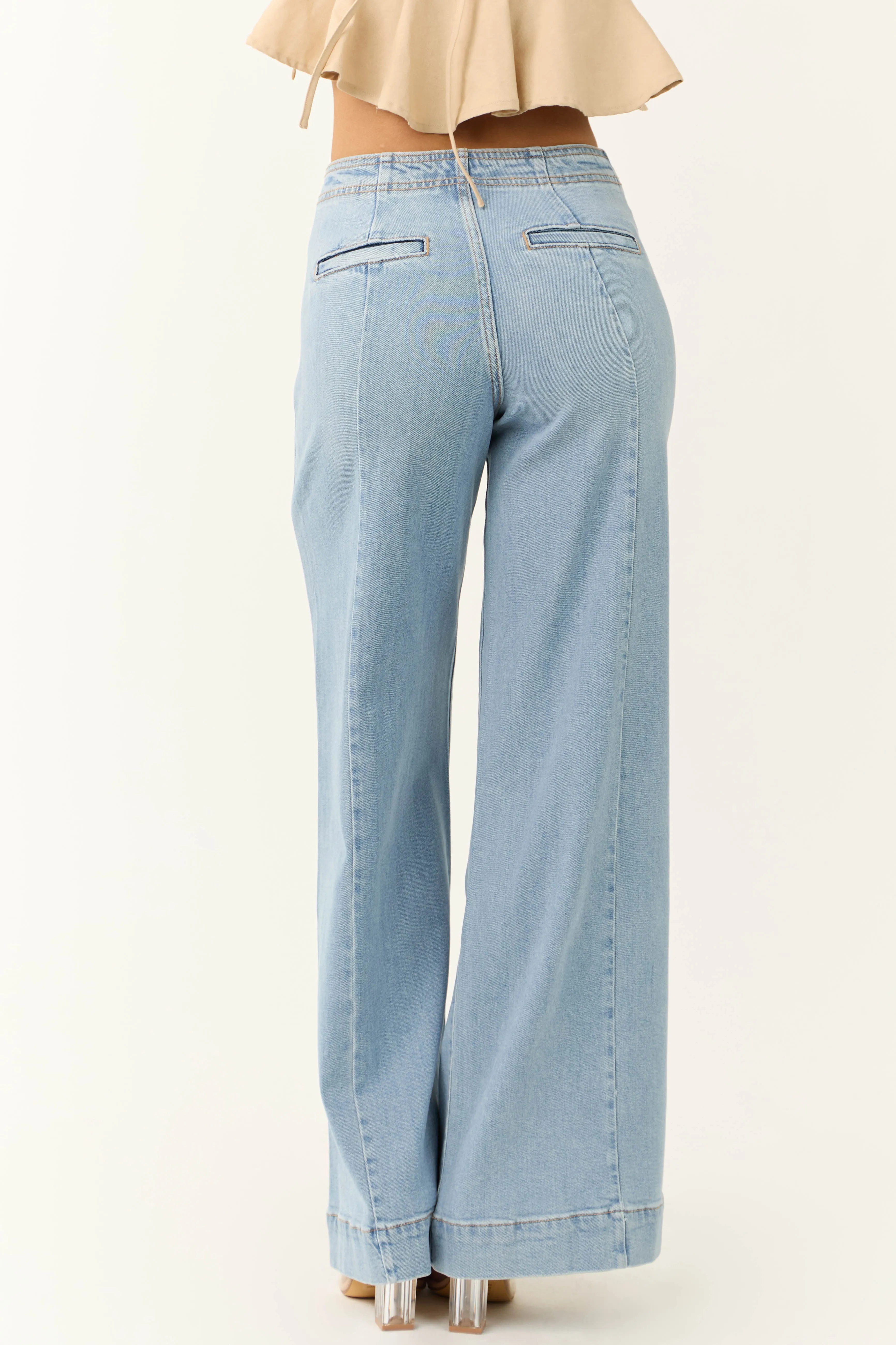 KanCan Light Wash Wide Leg Faux Pocket Jeans sold by Lime Lush product image thumbnail 4