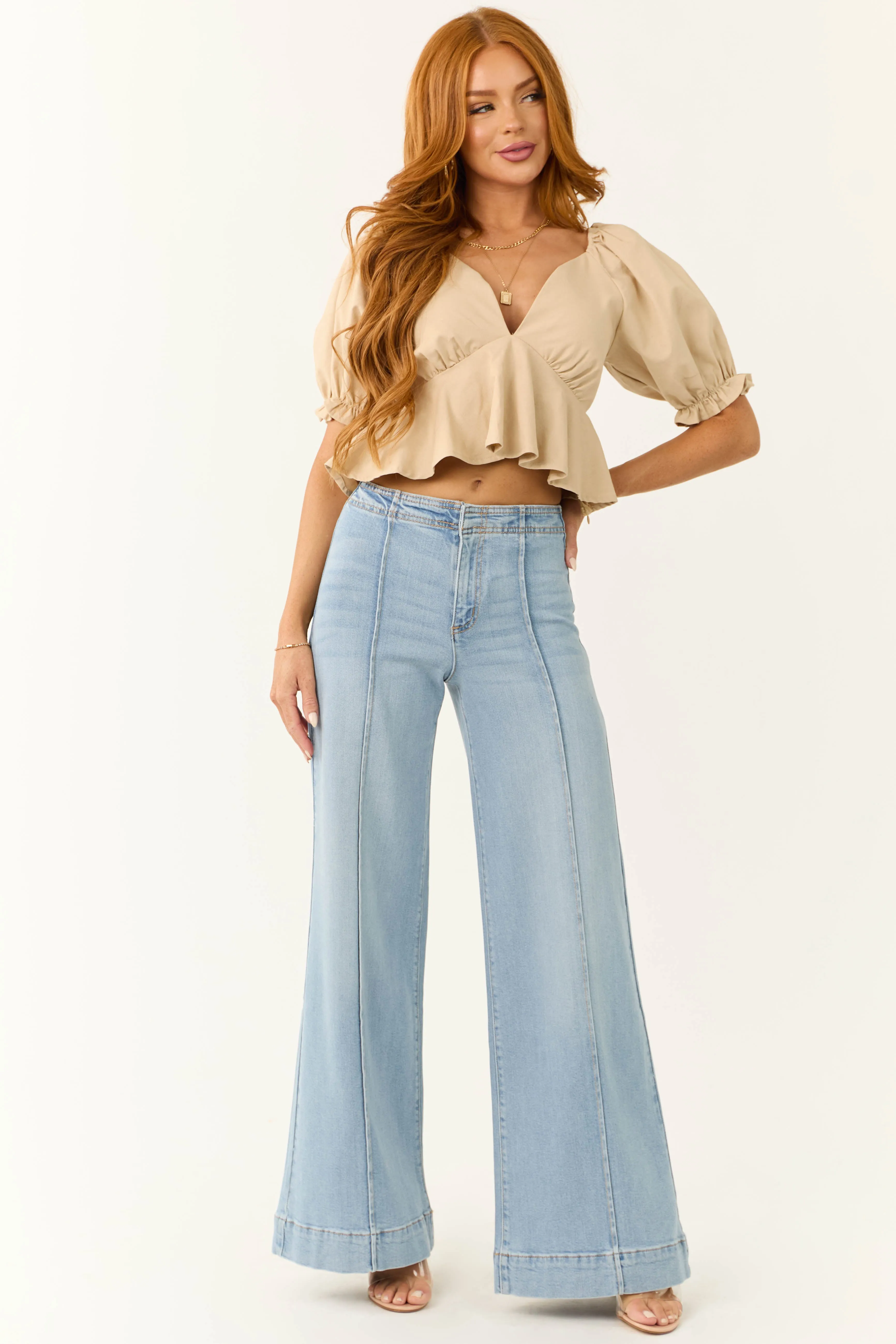 KanCan Light Wash Wide Leg Faux Pocket Jeans sold by Lime Lush product image thumbnail 2