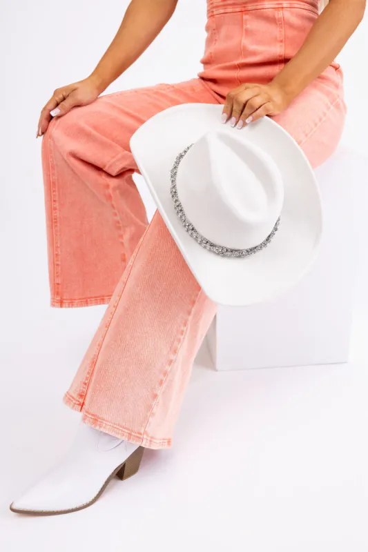Ivory Twisted Rhinestone Band Suede Cowboy Hat sold by Lime Lush