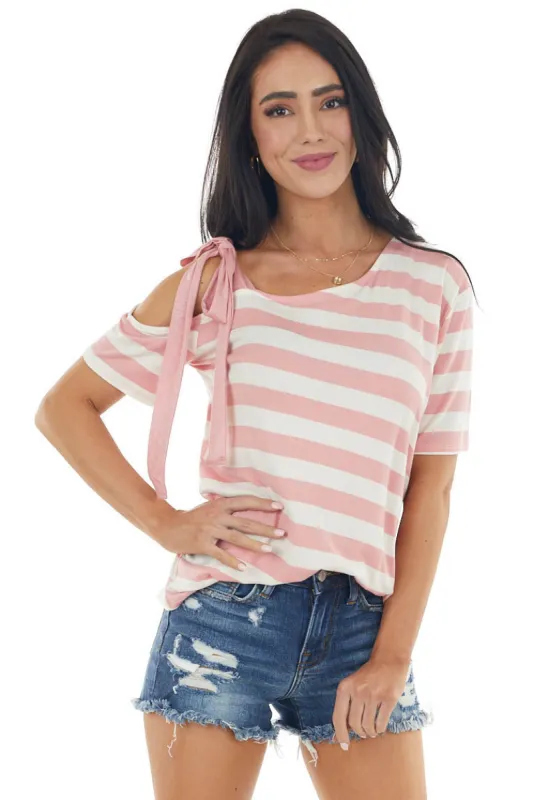 Punch and Ivory Striped Print Cold Shoulder Knit Top sold by Lime Lush