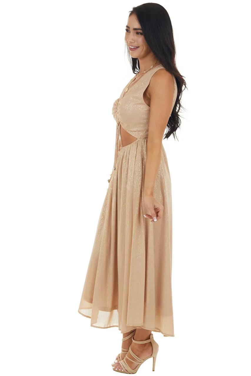 Champagne Glitter Sleeveless Midi Woven Dress with Cut Out sold by Lime Lush product image thumbnail 5