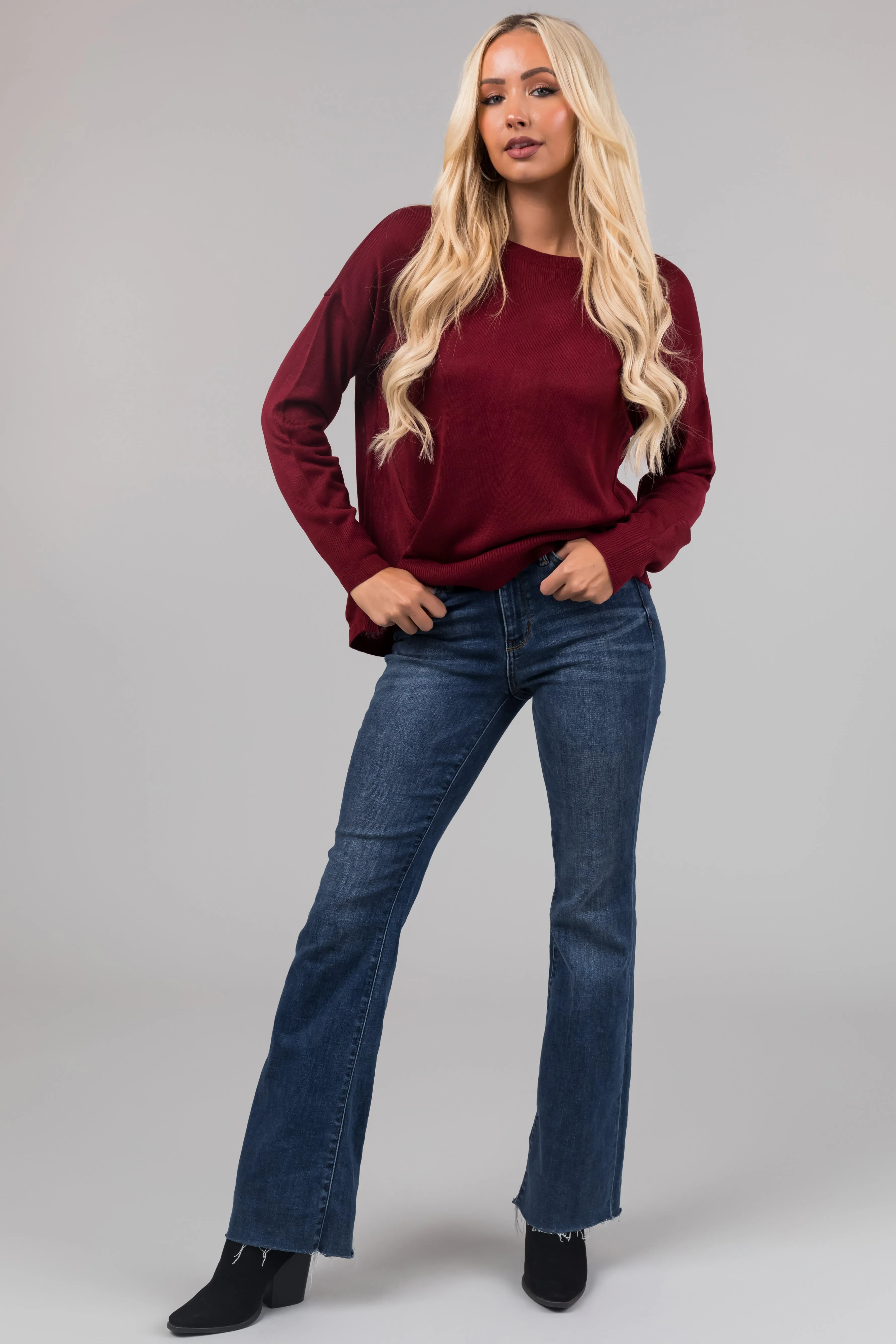 Maroon Back Button Detail Long Sleeve Top sold by Lime Lush product image thumbnail 4