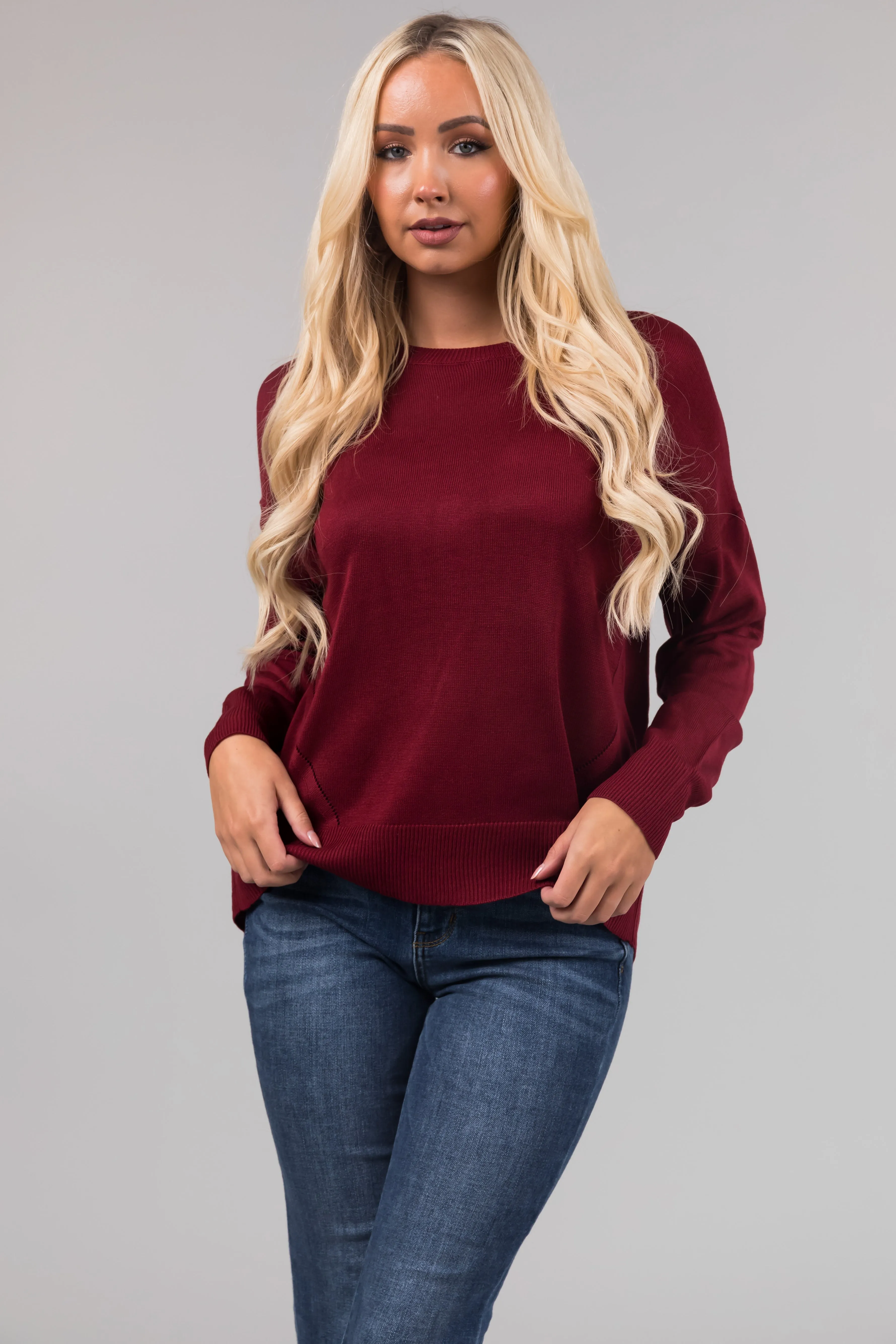 Maroon Back Button Detail Long Sleeve Top sold by Lime Lush product image thumbnail 2