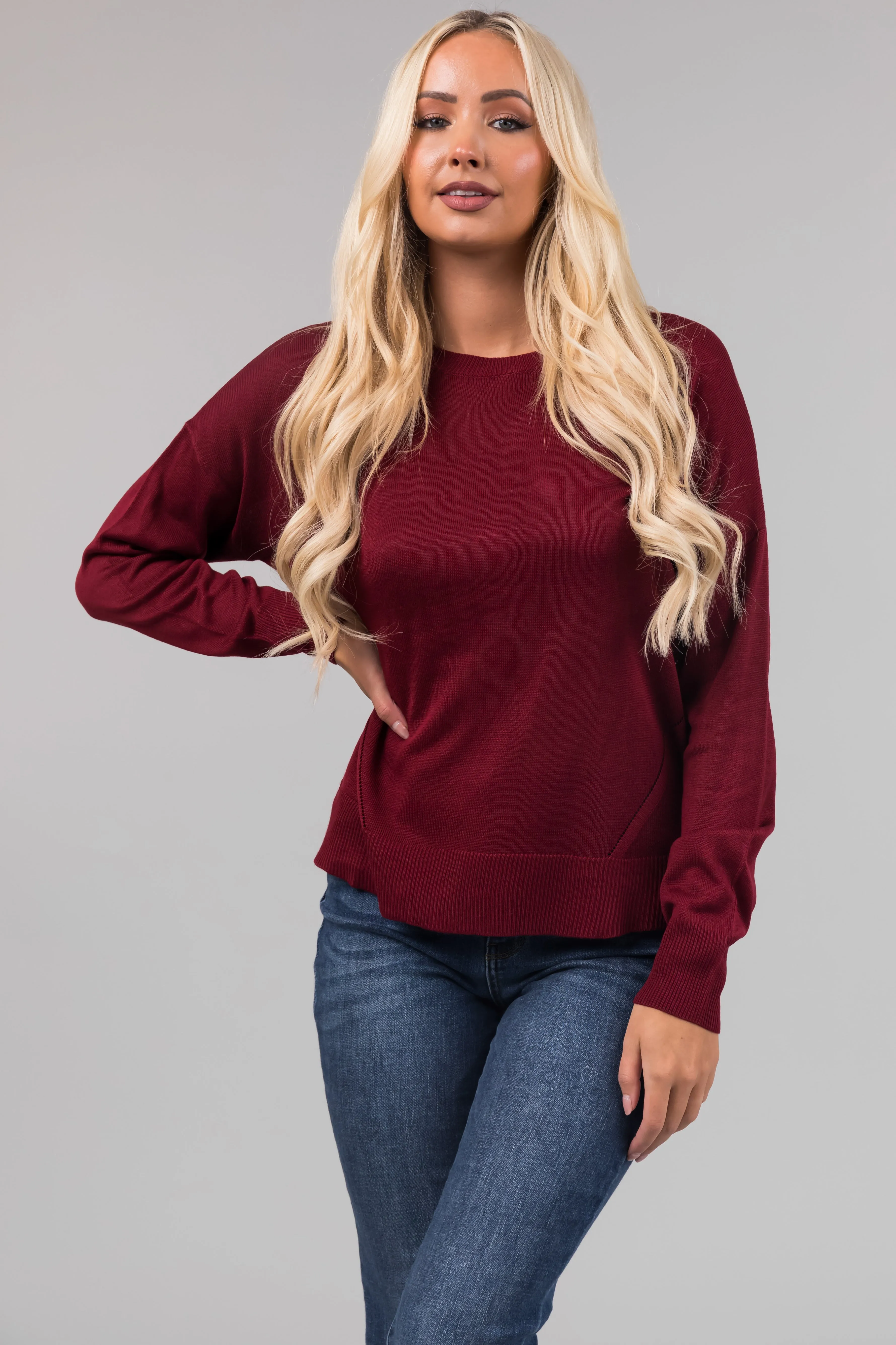 Maroon Back Button Detail Long Sleeve Top sold by Lime Lush product image thumbnail 3