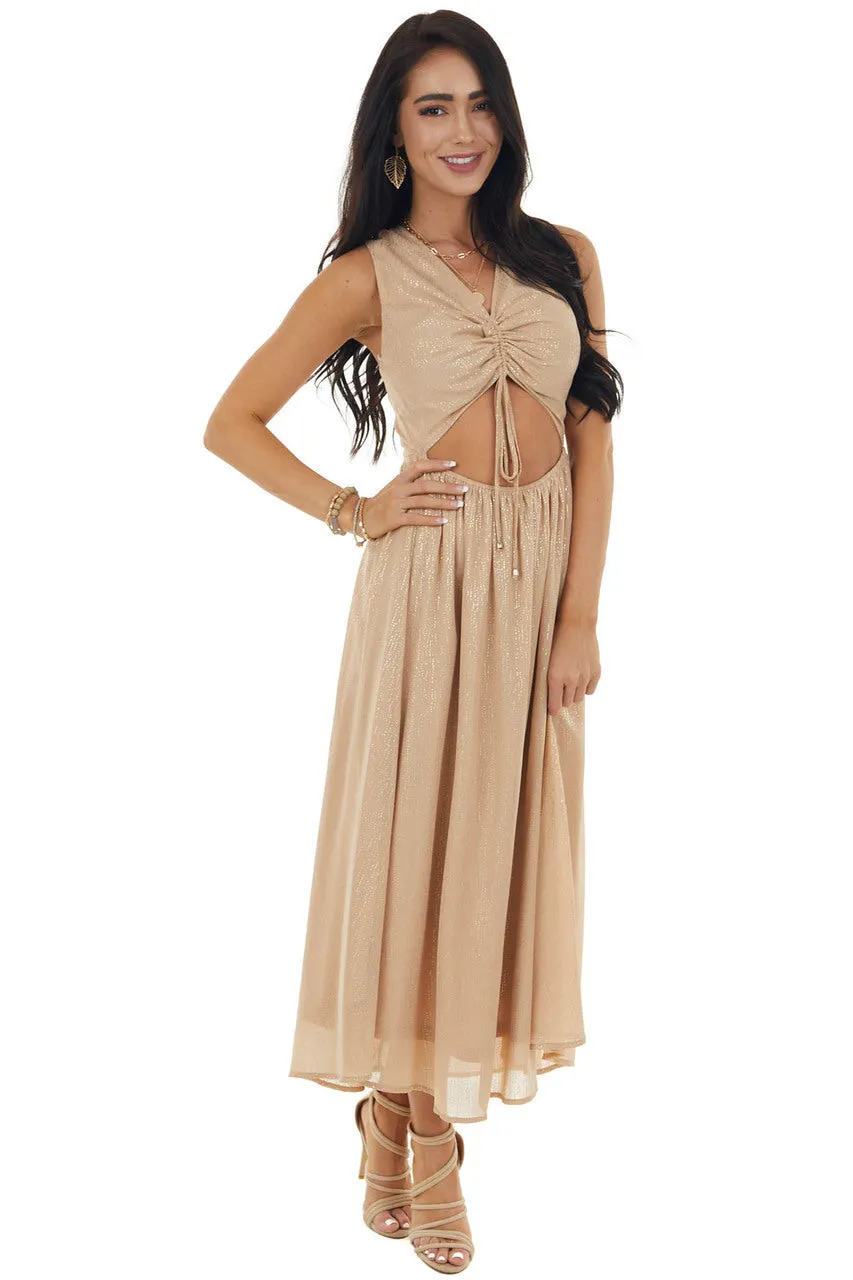 Champagne Glitter Sleeveless Midi Woven Dress with Cut Out sold by Lime Lush product image thumbnail 4