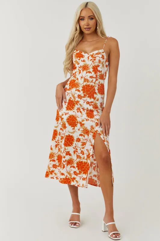 Fire and Ivory Floral Sleeveless Side Slit Midi Dress sold by Lime Lush