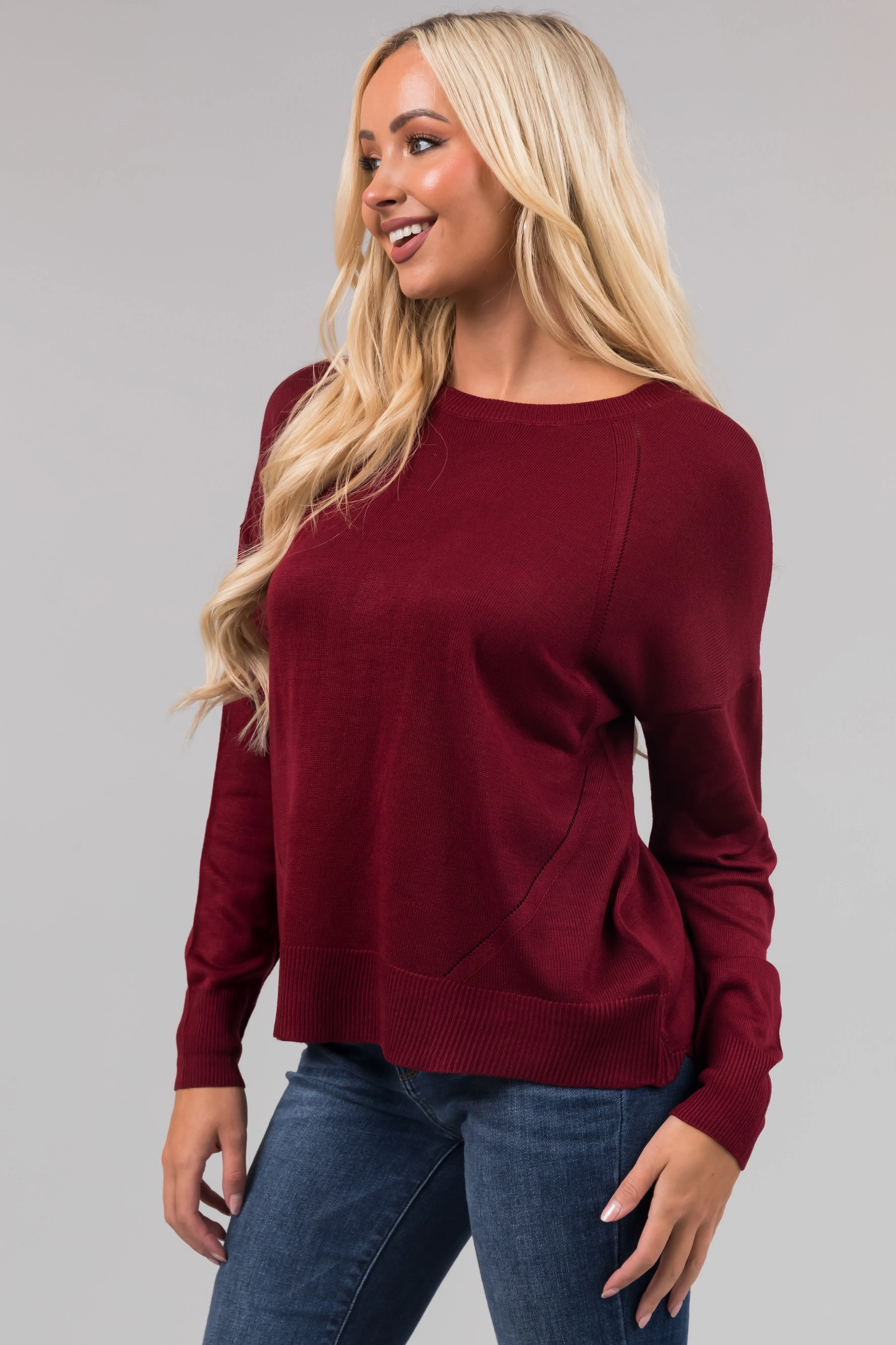 Maroon Back Button Detail Long Sleeve Top sold by Lime Lush product image thumbnail 5