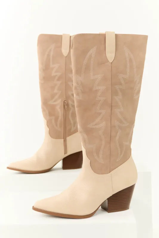 Latte Western Embroidered Pointed Toe Boots sold by Lime Lush