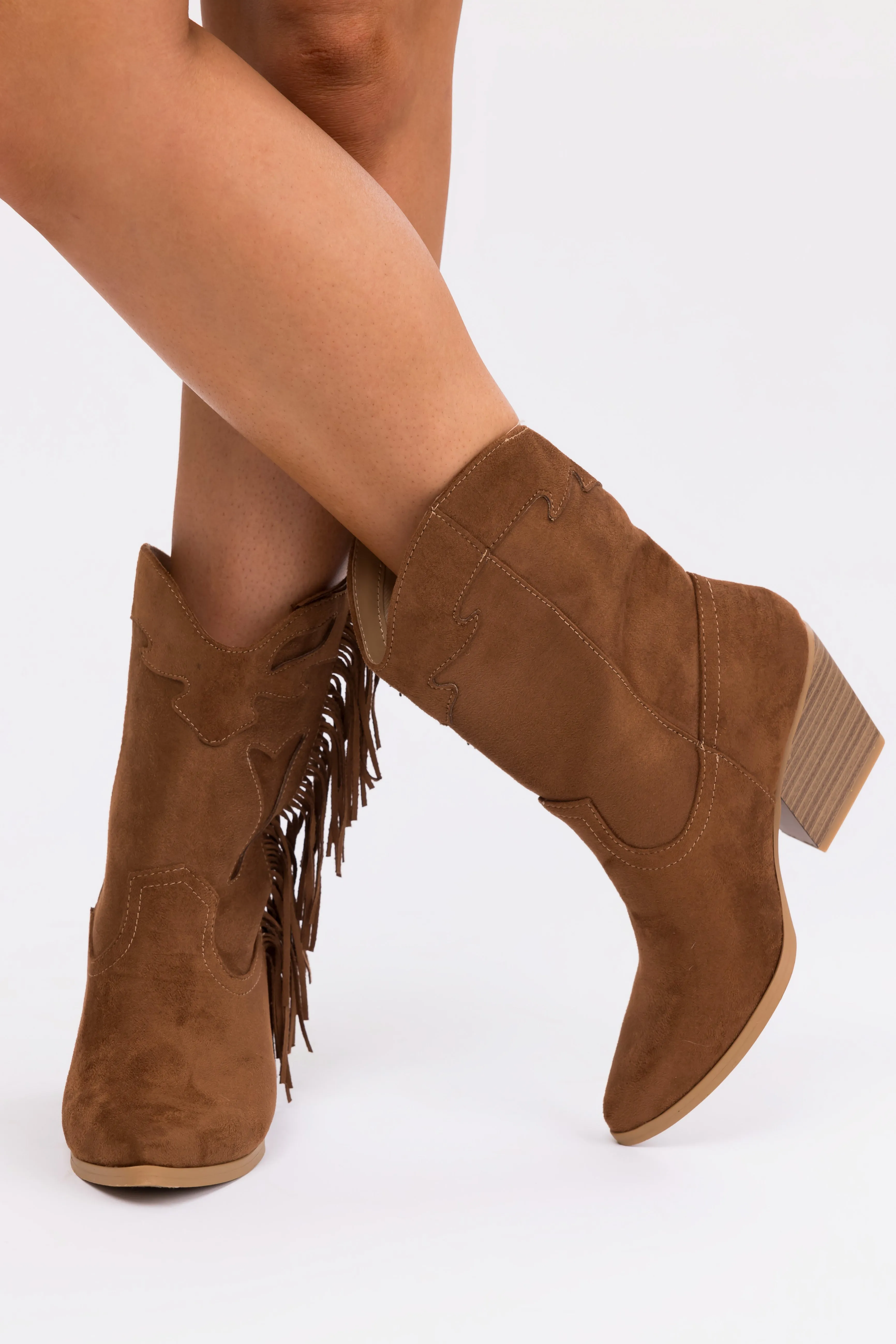 Spice Suede Fringe Embroidered Heeled Boots sold by Lime Lush product image thumbnail 2