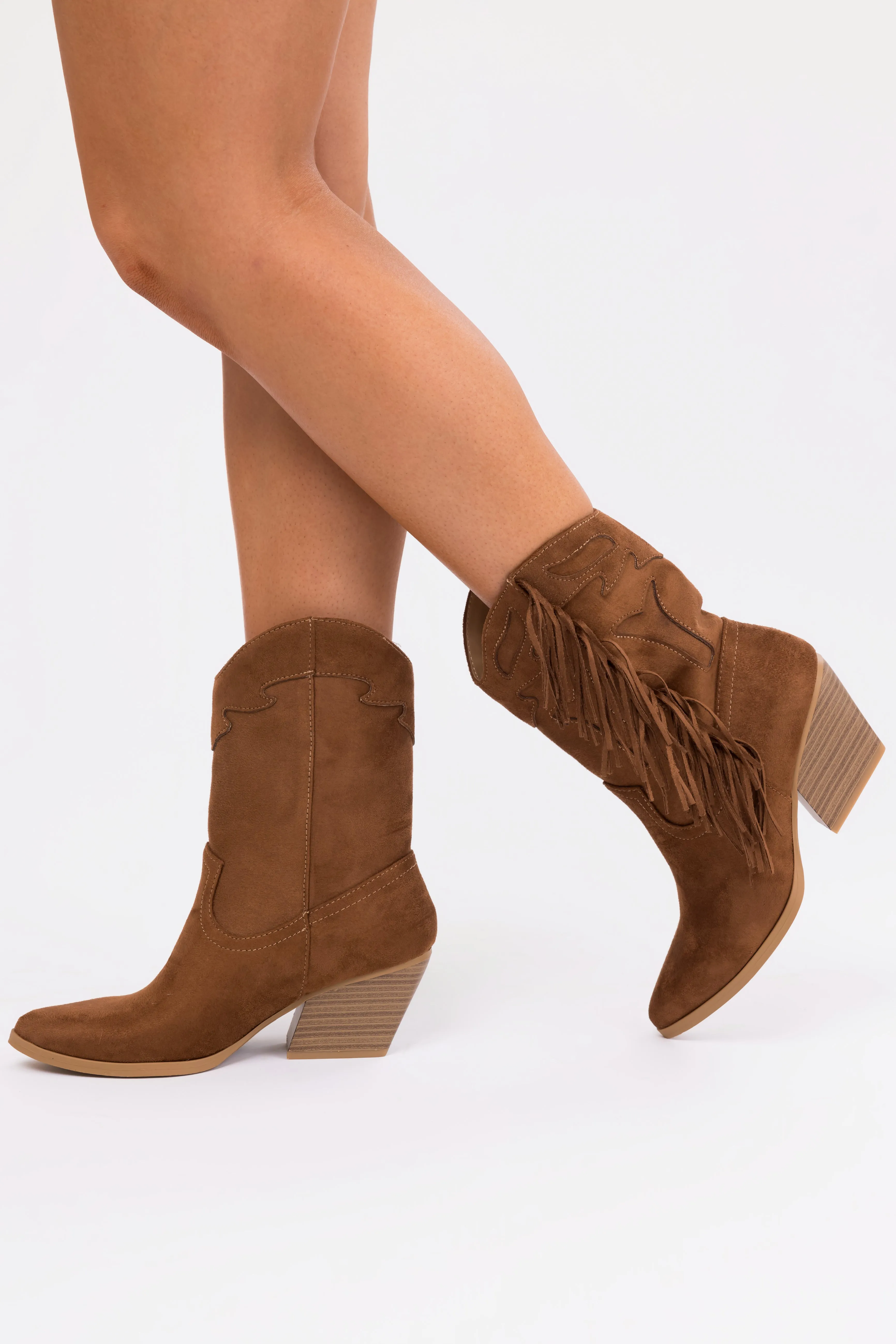 Spice Suede Fringe Embroidered Heeled Boots sold by Lime Lush product image thumbnail 4