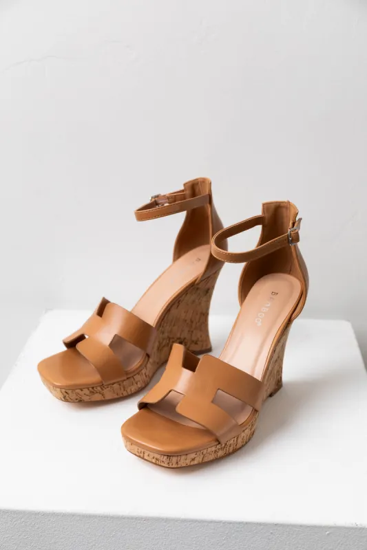 Copper Geometric Strap Cork Wedge Heels sold by Lime Lush