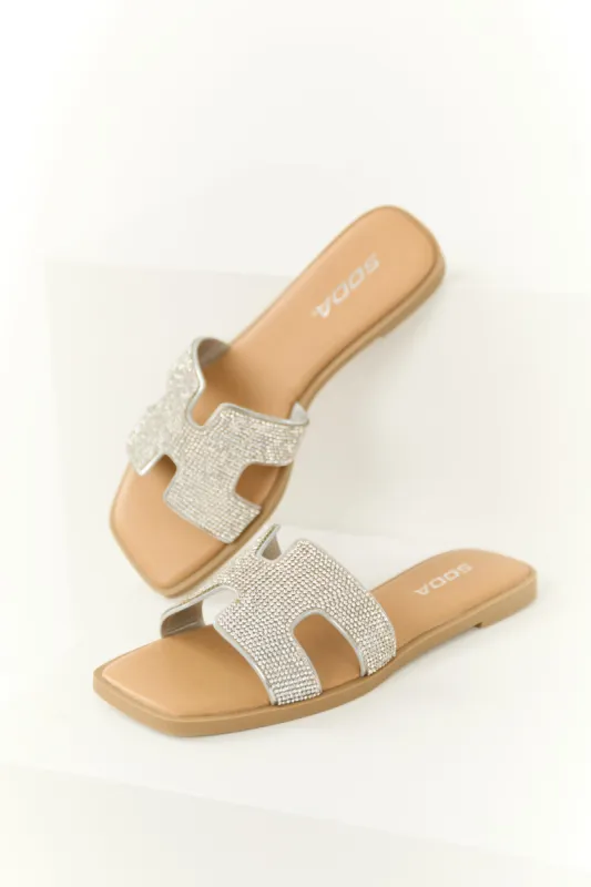 Silver Rhinestone Open Toed Slip On Sandals sold by Lime Lush