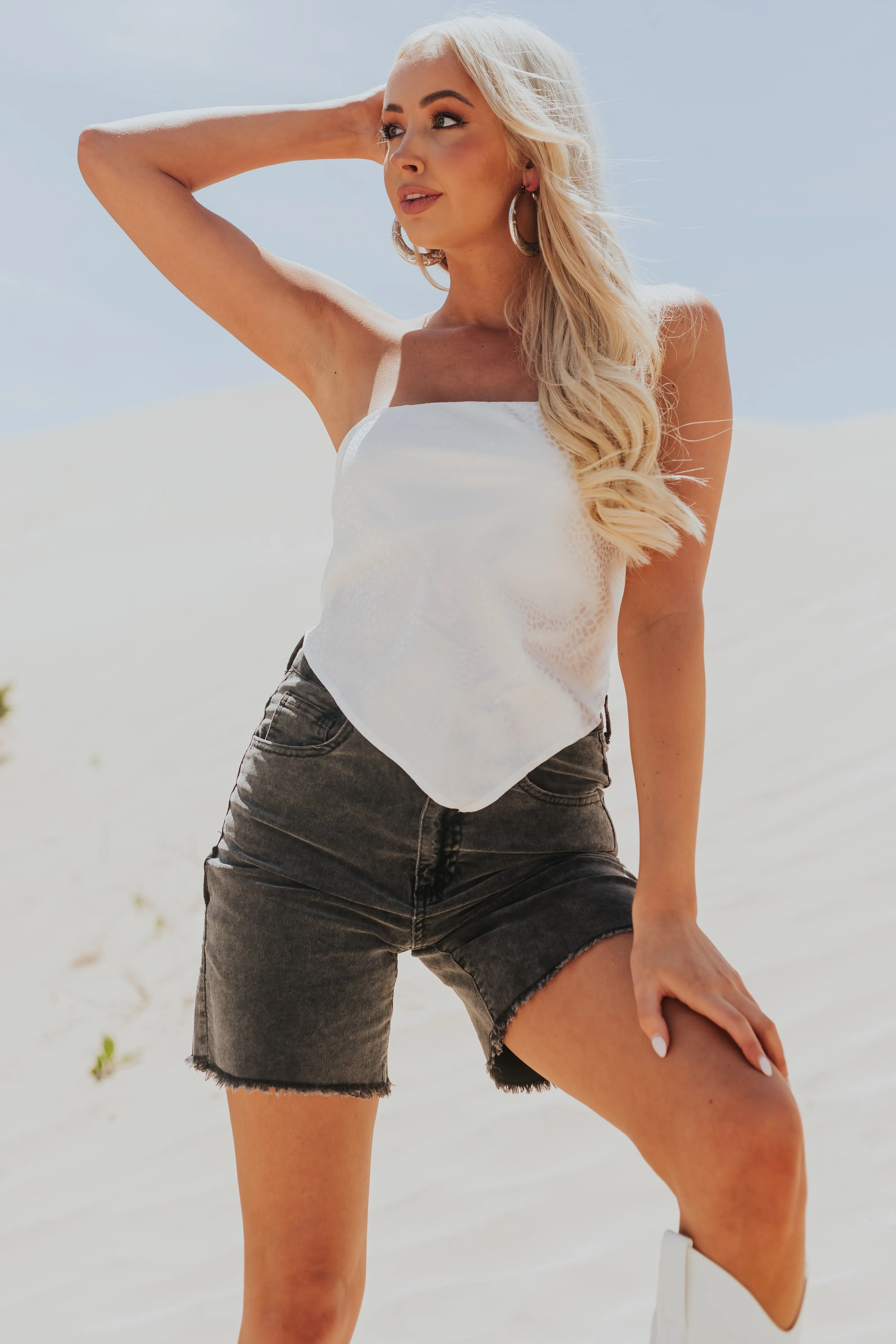 Off White Satin Leopard Smocked Bandana Style Top sold by Lime Lush product image thumbnail 2