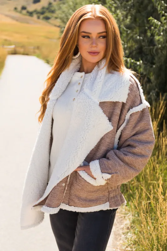 Latte Sherpa Lined Jacket with Pockets sold by Lime Lush