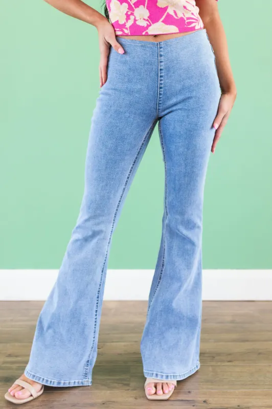 Medium Denim High Rise Flare Jeggings made by Listicle
